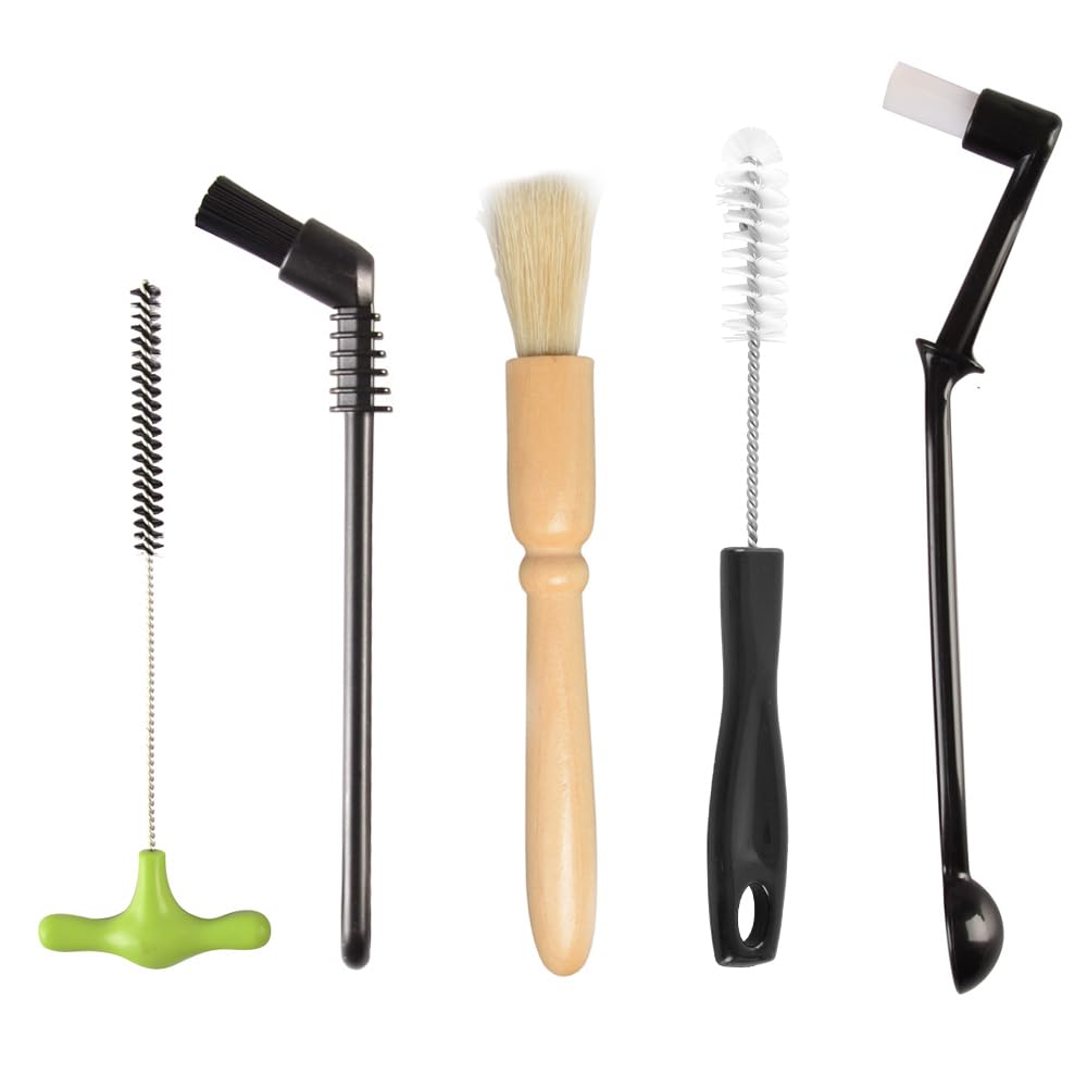 CAFEMASY 5-Piece Espresso Machine Cleaning Kit - Natural Bristle Wooden Brush for Coffee Grinder & Nylon Brushes for Portafilter, Group Head & Steam Wand - Perfect for Home Baristas & Coffee Shops