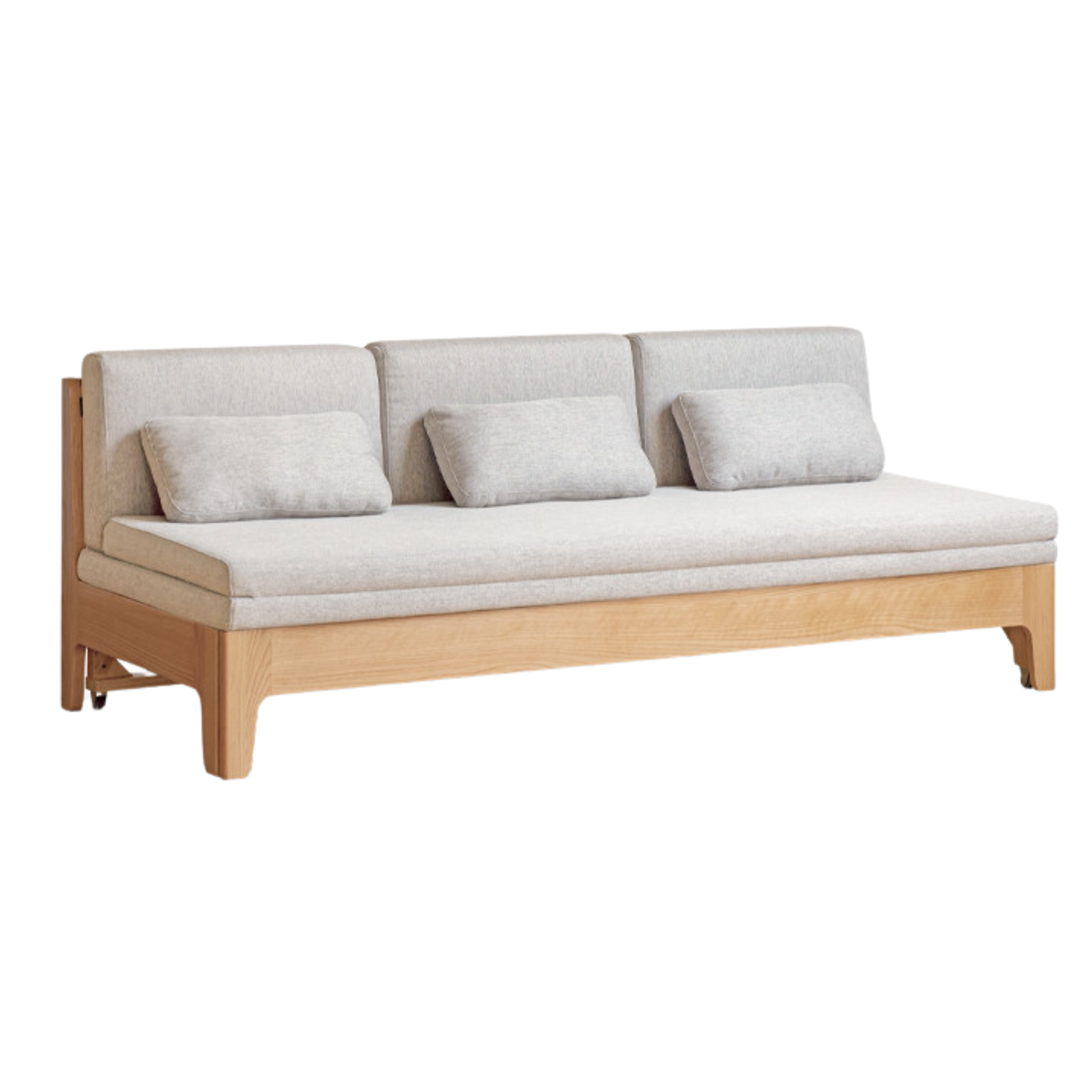 76.8x(30-54)x29.1 inch / 195х76.5-137.4х74 cm / Natural wood sofa bed - gravel white (coconut palm cushion )
