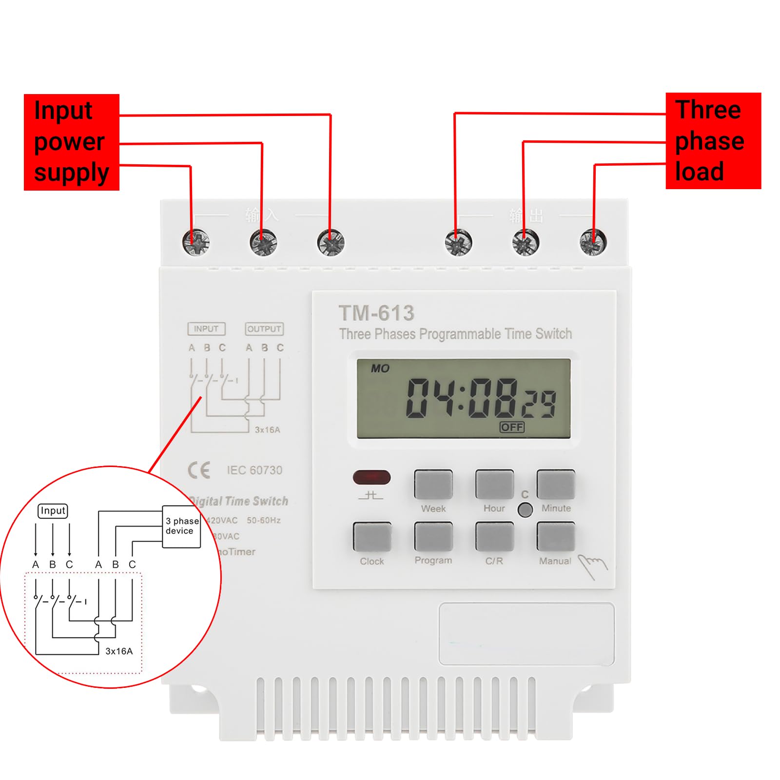 Programmable 3 Phase Timer Switch TM-163 - 380V Smart Digital Weekly Relay for Industrial Automation & Equipment Control | Perfect for HVAC Systems, Motor Control, and Lighting Schedules