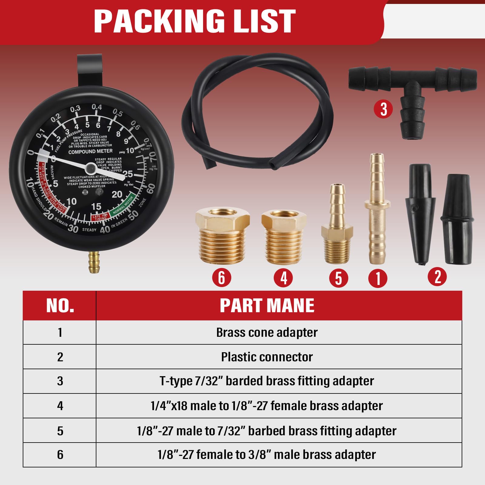 KUNTEC Automotive Fuel Pump and Vacuum Pressure Gauge Leak Test Kit - Professional Carburetor Pressure Diagnostic Tool for Car Maintenance & Engine Tuning (Ideal for Mechanics, DIY Enthusiasts)