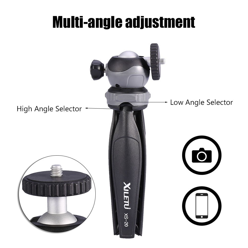 Compact Mini Tabletop Tripod Stand for Smartphones & Cameras - 3-Section Adjustable Height up to 10
