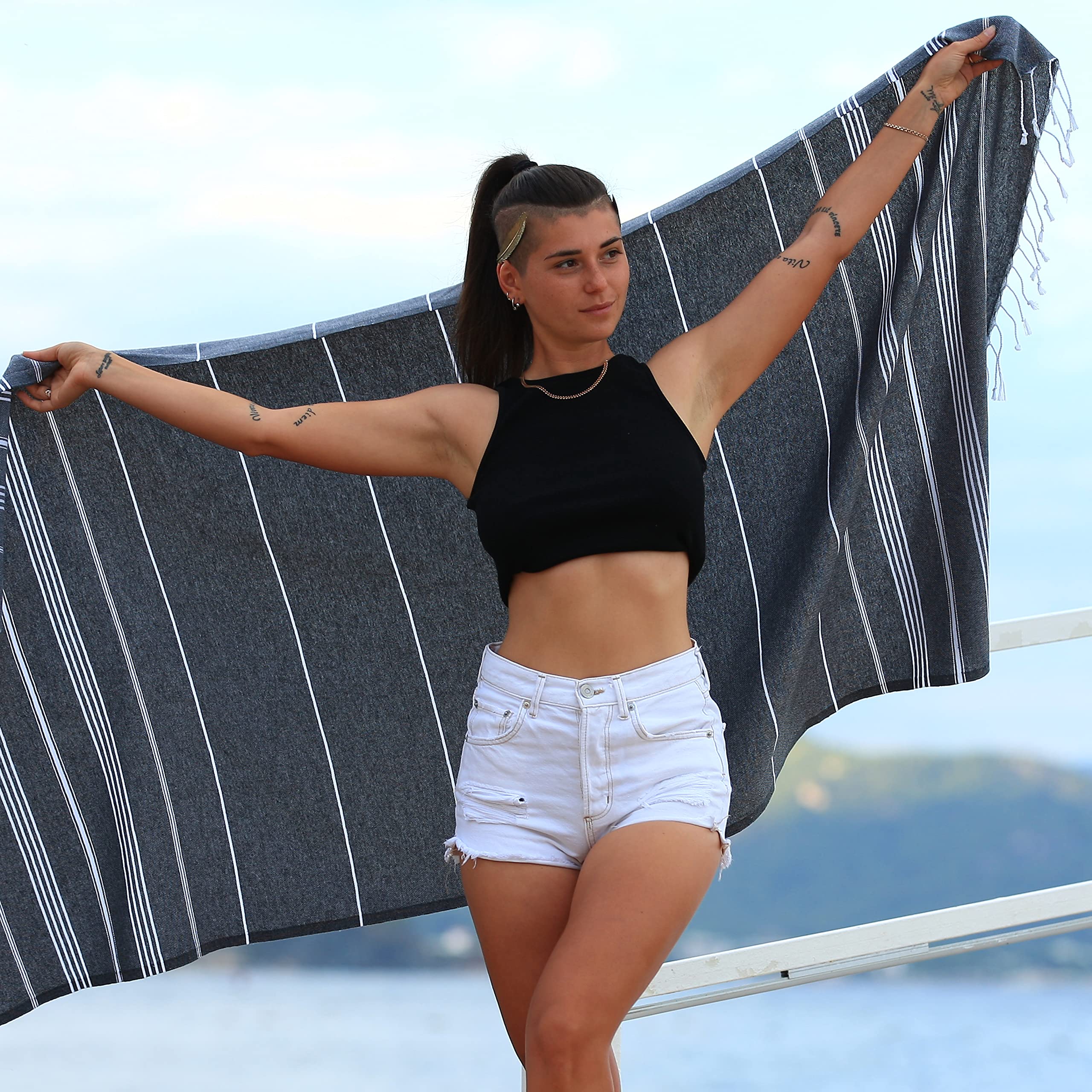 East'N Blue Lina Peshtemal Turkish Cotton Beach Towels - Lightweight, Quick-Dry, Soft & Absorbent Oversized Towel for Beach, Pool, Gym, Travel - 100% Cotton Large Bath Towel - Perfect for Yoga, Picnics, Spa Days and Summer Vacations