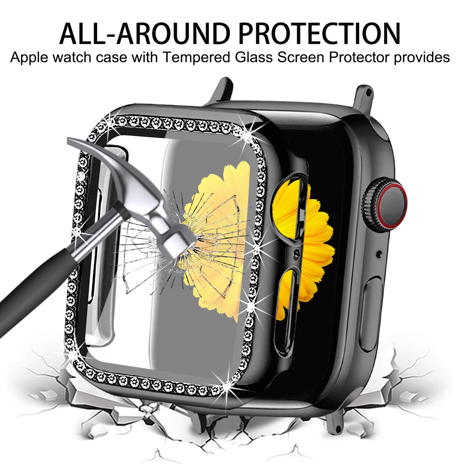 Mesime Compatible Apple Watch Band with Screen Protector Case - Jewelry Replacement Bands for 38mm/40mm/41mm/42mm/44mm/45mm/46mm - 2 Pack Protective Cover for iWatch Series 10/9/8/7/6/5/4/3/2/1/SE - Perfect for Women's Fashion, Workout & Everyday Wear