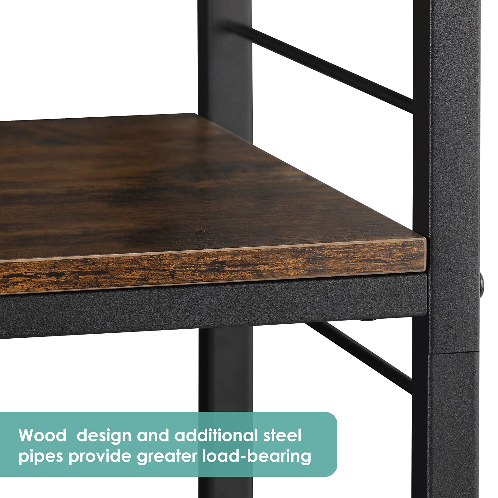 MOOACE 4-Tier Industrial Kitchen Rolling Cart with Wheels - Wooden Top Storage Cart for Coffee, Snacks, Organizer - Perfect for Living Room, Bathroom, Office & Small Space Organization
