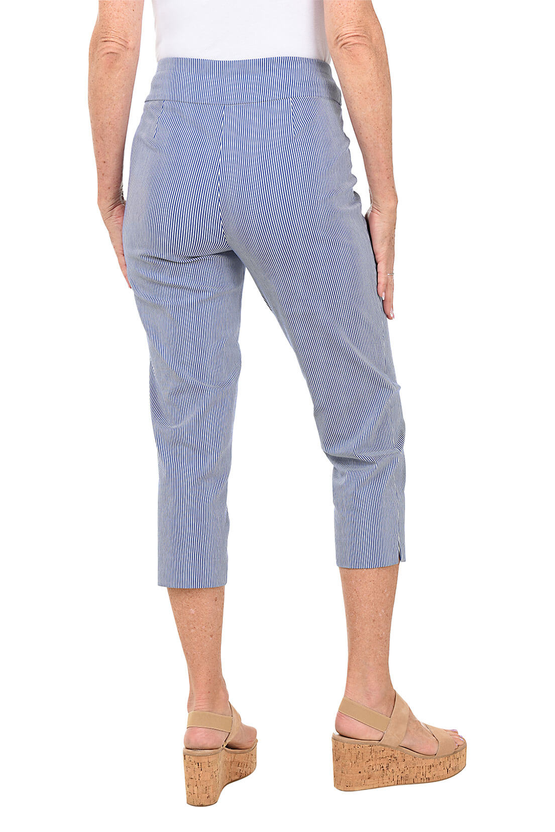 Women's Striped Pull-On Capri Pants - Comfortable Stretch Ankle Pants for Casual Wear, Yoga & Travel