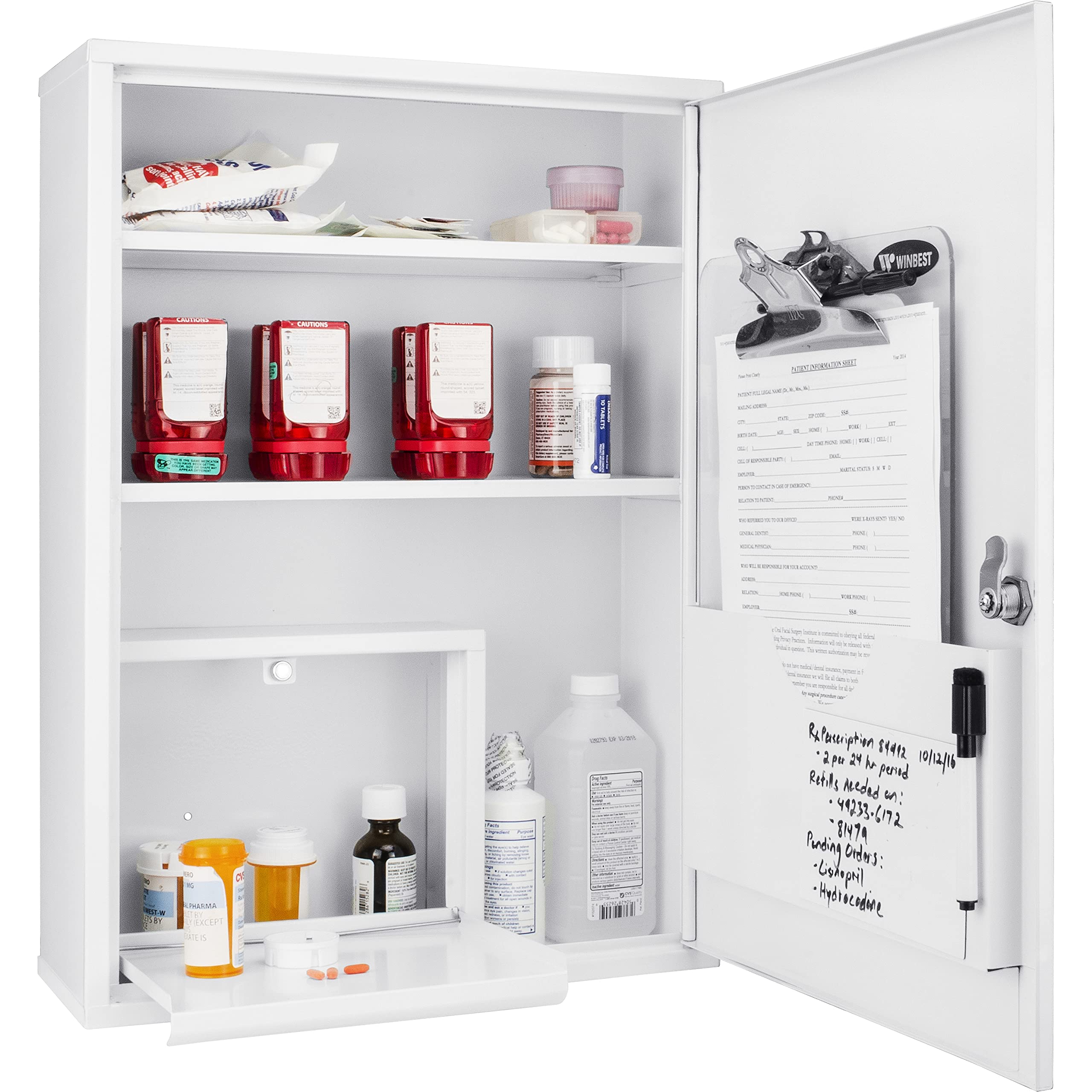 Large Wall Mount Steel Key Lock Medicine Cabinet - Secure Storage for Bathroom, Kitchen & Medical Supplies