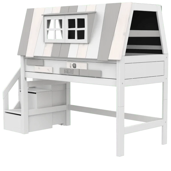 Mid Sleeper Bed 128cm with Playhouse Design - Kids Loft Bed with Study Area & Storage - Perfect for Small Bedrooms & Playrooms