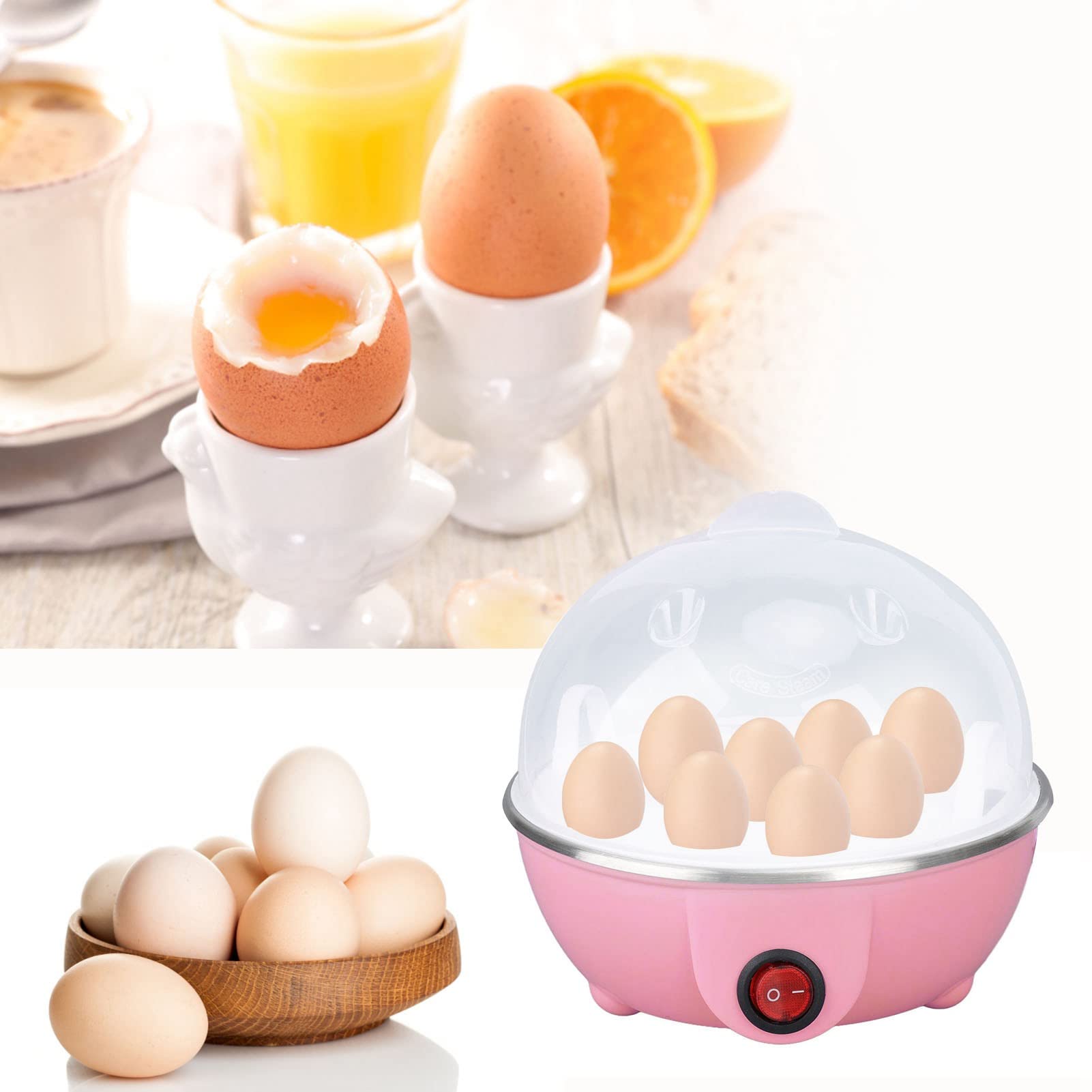 Electric Egg Cooker with Auto Shut Off - Rapid Egg Cooker for Soft/Hard Boiled Eggs, Poached Eggs & Omelets - Anti Dry Burn Protection - Perfect for Breakfast Meal Prep, Keto Diet & Healthy Cooking
