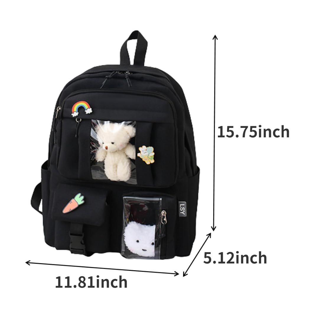 4Pcs Kawaii Cute Aesthetic Backpack Set for School with Accessories - Blue | Stylish Bookbag for Teens, College Students & Anime Lovers | Perfect for Daily Use, Travel & Cosplay