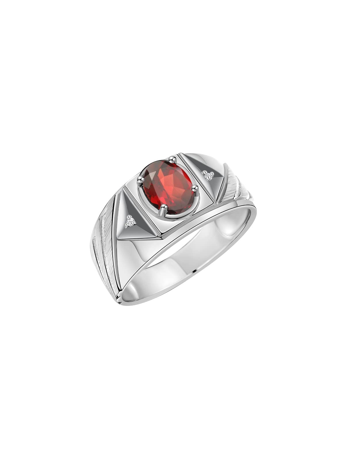 Rylos Men's Sterling Silver Designer Rings - Classic 8x6MM Oval Gemstone & Diamond Accent Birthstone Rings (Sizes 8-13) - Perfect for Weddings, Anniversaries & Gifts