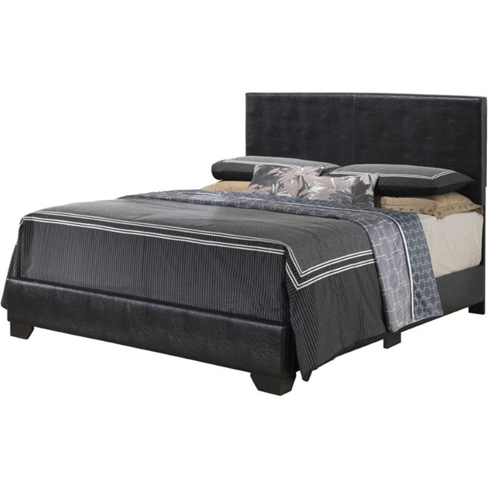 Glory Furniture Aaron Faux Leather Upholstered Queen Size Bed Frame in Black - Modern Bedroom Furniture for Master Bedroom, Guest Room & Apartment