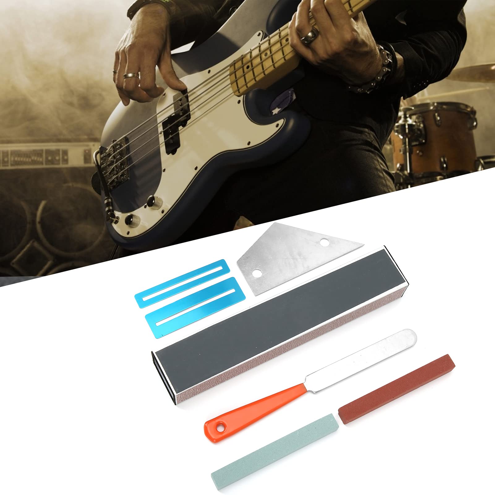 Professional Guitar Luthier Tool Kit - Includes Fret Crowning File, Fret Rocker, Fingerboard Guards, Grinding Stones & Leveling Beam | Guitar Repair & Maintenance Tools for DIY & Professional Use