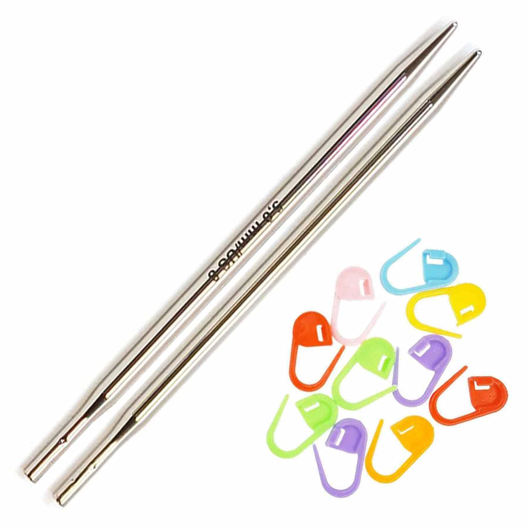 Addi Click Turbo 5 Inch (13cm) US 8 (5.0mm) Interchangeable Circular Knitting Needle Tips - Slick Smooth Finish, Standard Taper Tips with 10 Colorful Stitch Markers - Perfect for Knitting Sweaters, Socks and Baby Clothes
