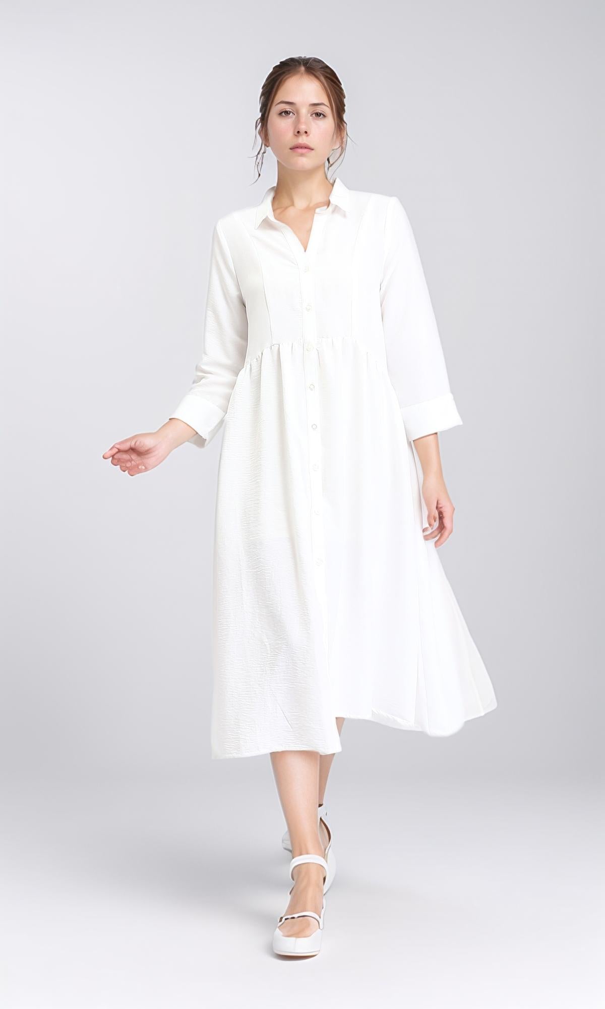 Elegant White Open V-Neck Buttoned Midi Dress for Women | Casual & Office Wear | Perfect for Summer Outings, Date Nights & Work Events
