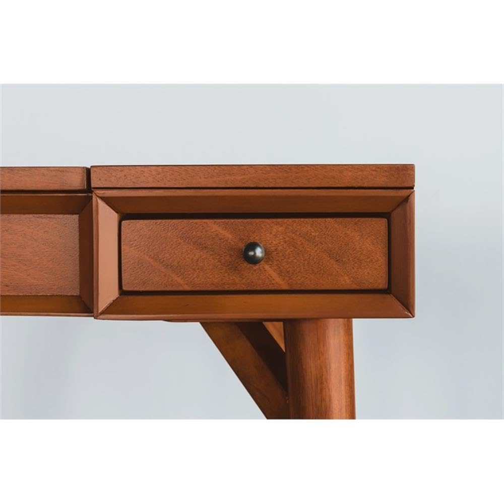 Alpine Furniture Flynn Vanity Dresser with Mirror - Rustic Acorn Finish for Bedroom & Bathroom Organization | Solid Wood Storage Solution for Makeup, Jewelry & Essentials