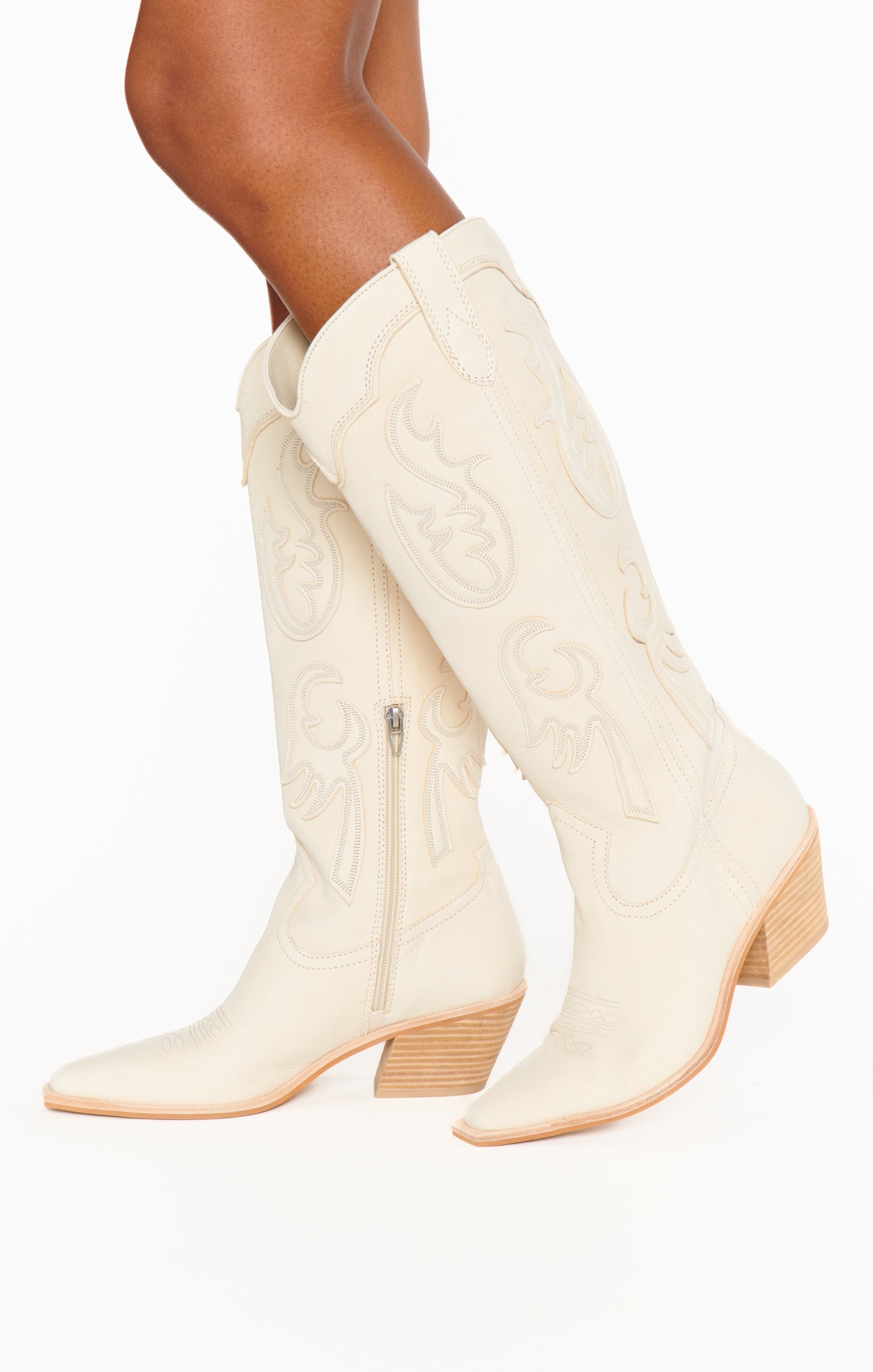 Dolce Vita Samsin Women's Western Cowboy Boots in Ivory - Perfect for Country Music Festivals, Rodeos & Western Fashion Outfits