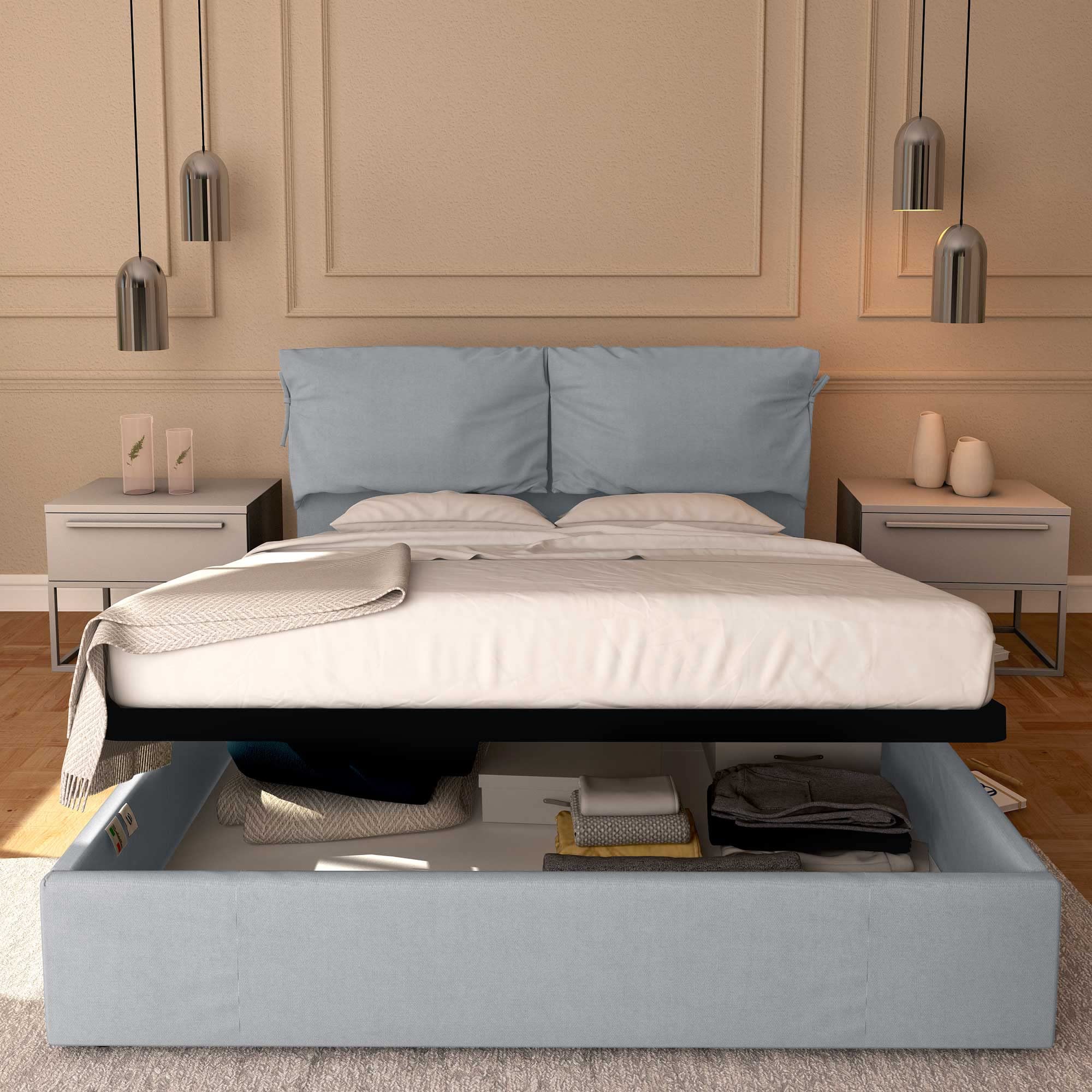 Baldiflex Single Bed with Storage - Licia Soft Synthetic Leather, Slatted Base for Single Mattresses, 180 x 200 cm, Light Gray with Padded Headboard | Perfect for Small Bedrooms, Guest Rooms & Studio Apartments