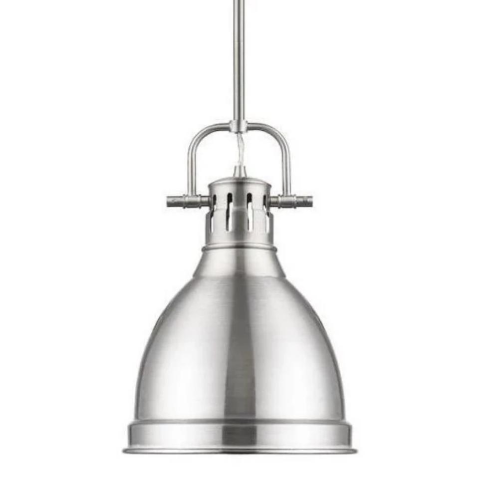 Elm Small Pewter Pendant Light with Rod & Metal Shade - Vintage Industrial Ceiling Fixture for Dining Room, Kitchen Island or Bedroom Lighting