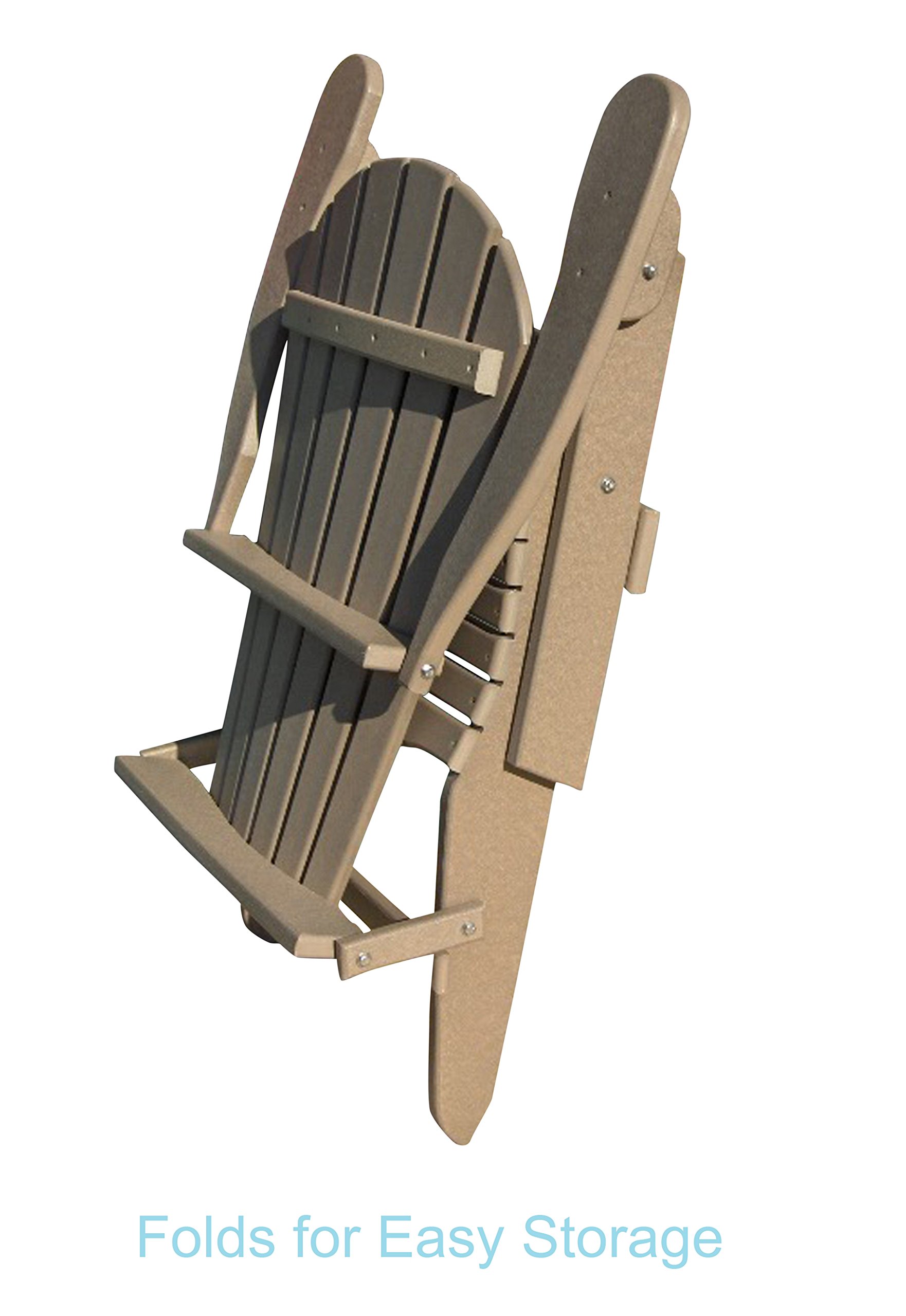 Phat Tommy Foldable Adirondack Chair - Heavy Duty HDPE Recycled Plastic All-Weather Outdoor Furniture for Deck, Porch, Patio & Garden - Weatherwood Finish - Perfect for Relaxing, Camping & Backyard Lounging