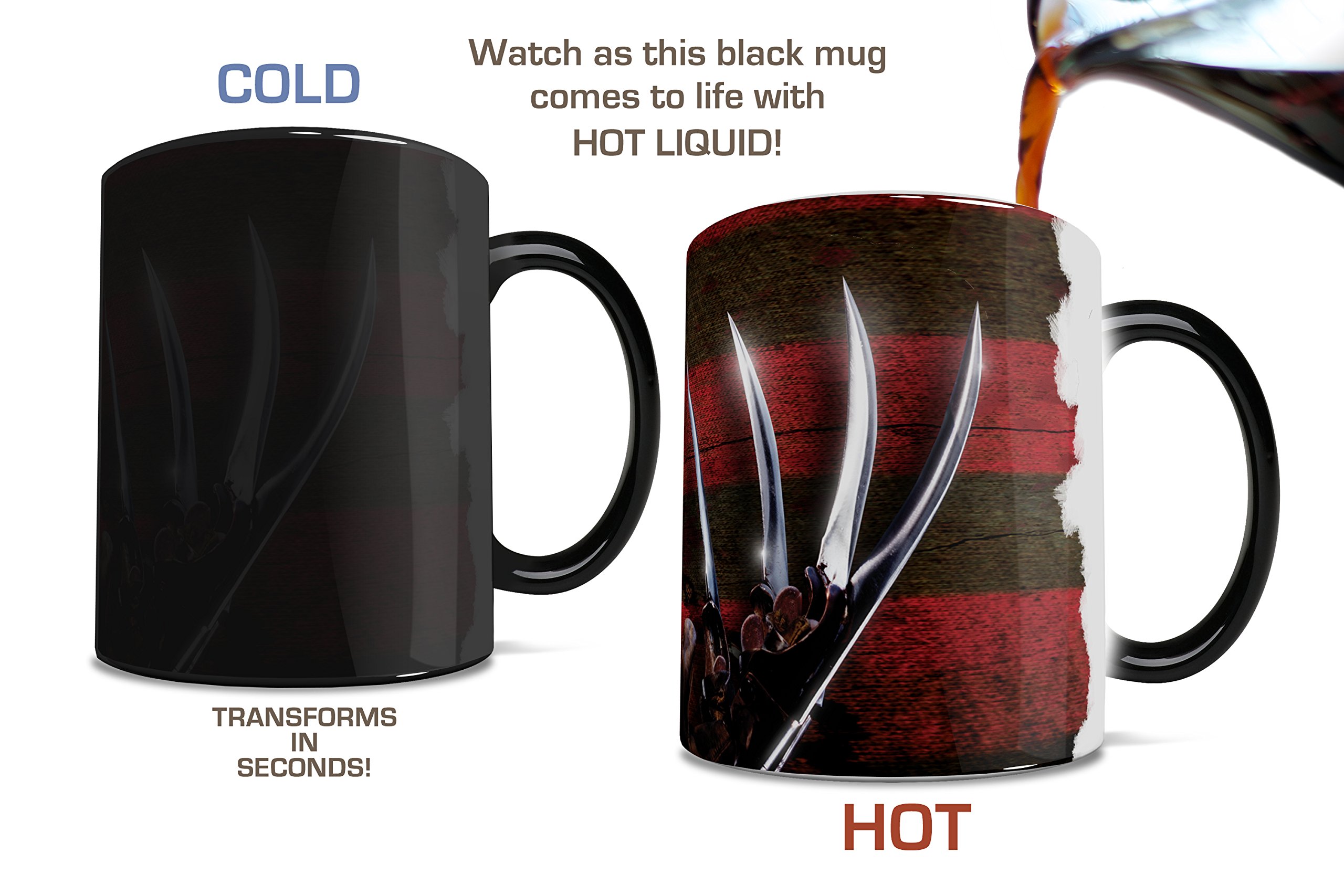 Nightmare on Elm Street Morphing Mug - Freddy Krueger Glove & Shirt Design Ceramic Coffee Cup, Black | Horror Movie Collectible Gift for Halloween & Horror Fans