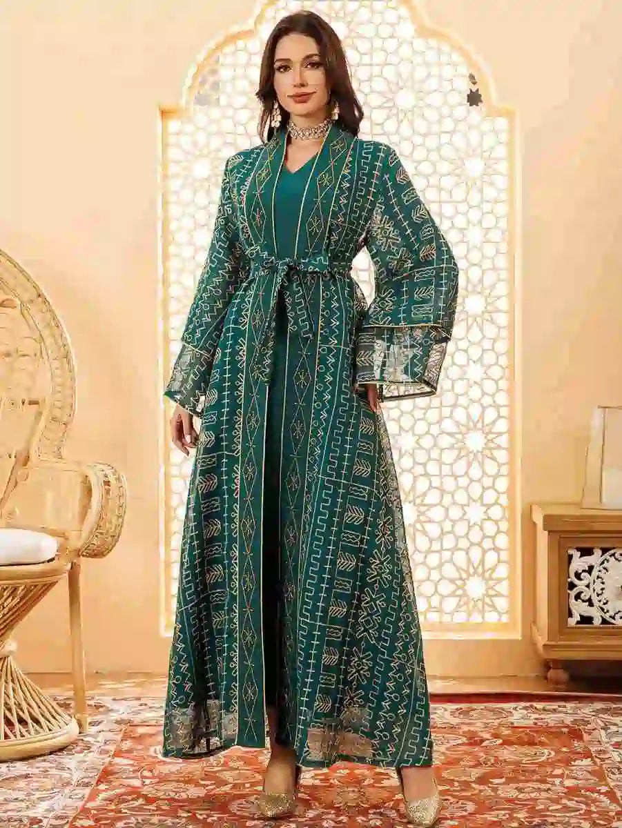 2-Piece Set Eid Doris Caftan Kaftan Dress with Inner Sleeveless Dress #24445 - Elegant Muslim Women's Outfit for Eid, Ramadan, Wedding & Special Occasions