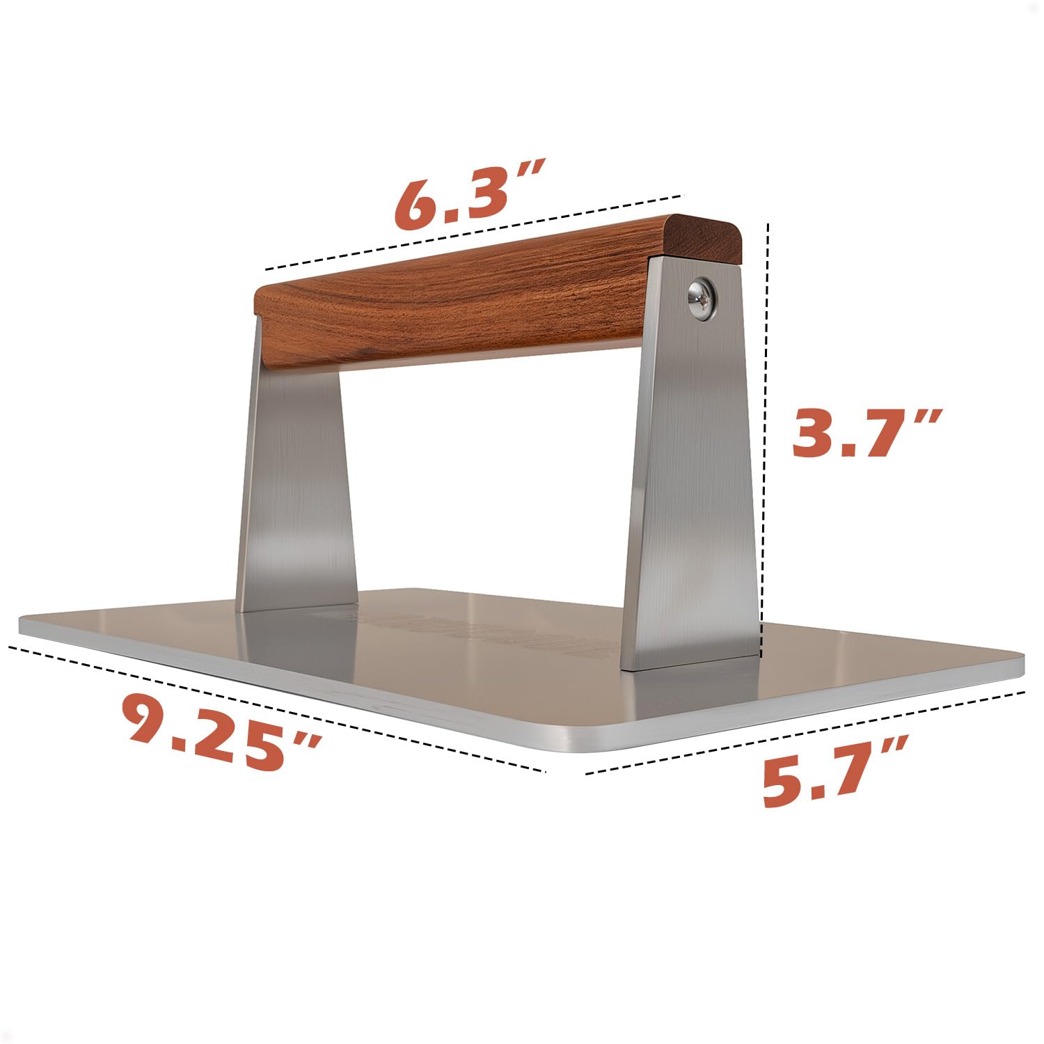 3LB Heavy Stainless Steel Bacon Press - Flat Top Grill & Griddle Accessories for Searing Smash Burgers, Steaks & Sandwiches - 9.25
