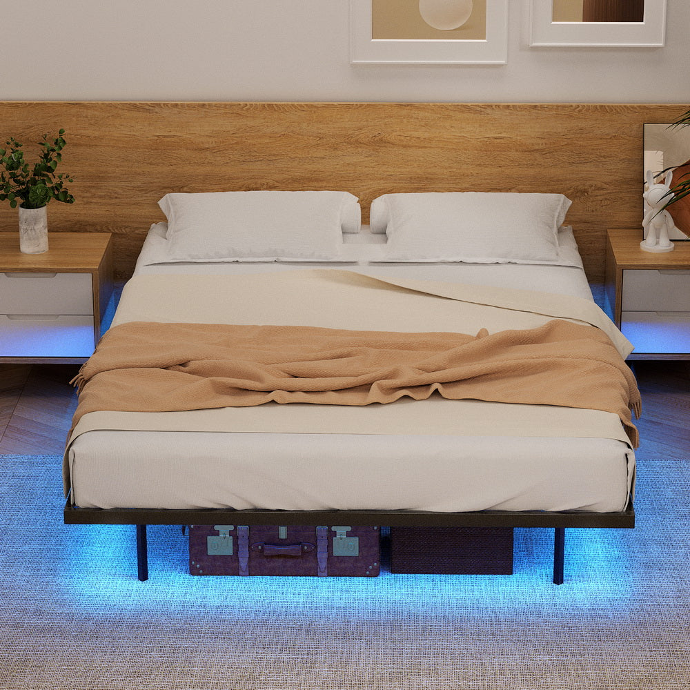 Floating Metal Bed Frame with Smart LED Lights - Sturdy Double Platform Bed Base, Silent Design, Tool-Free Assembly, 300KG Capacity - Perfect for Home, Hotel & Master Bedroom | Modern Bedroom Furniture with Ambient Lighting for Relaxation & Sleep