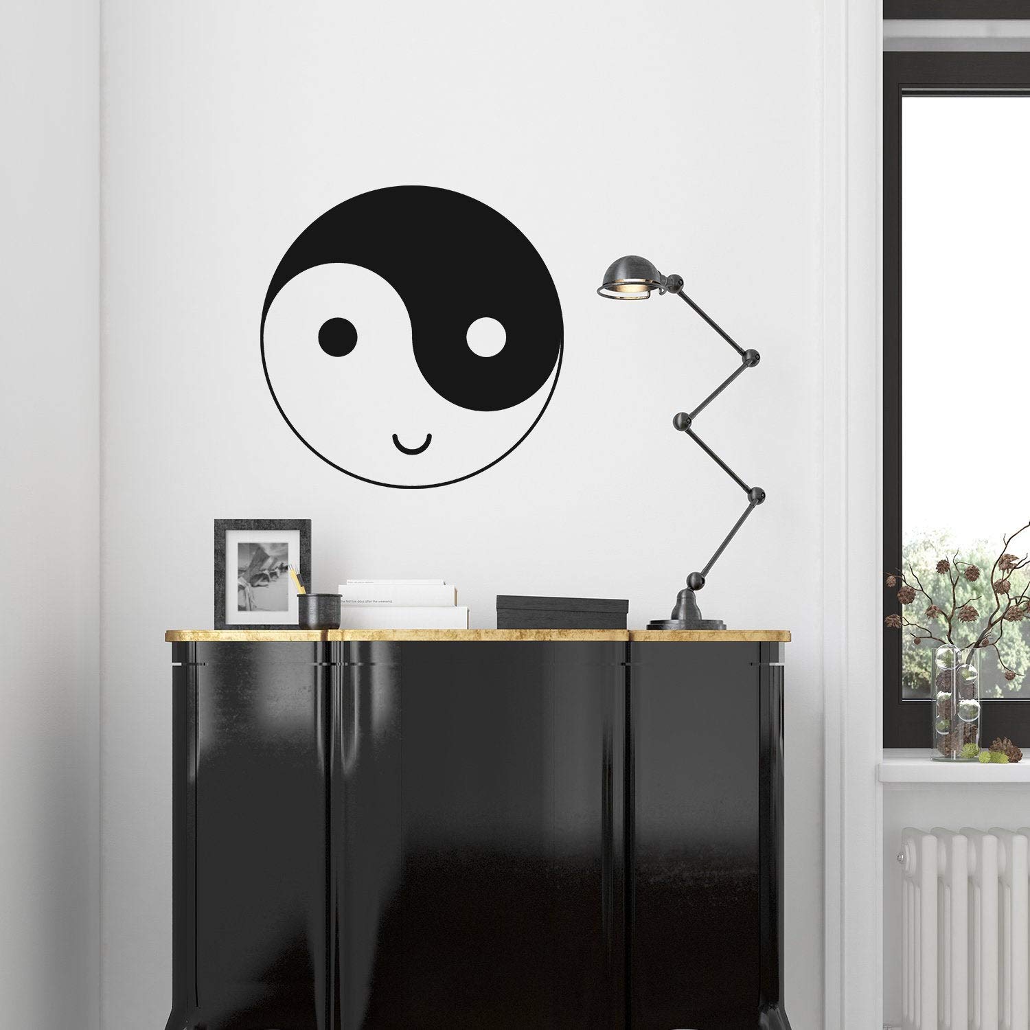 Yin Yang Vinyl Wall Decal - Peace Love Symbol Yoga Art Sticker for Home Decor, Bedroom, Office & Meditation Space - Black & White Circle Mural Gift for Yoga Lovers