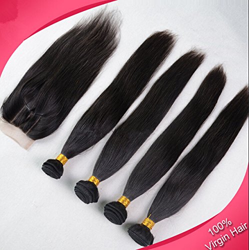 8A Grade 3-Part Closure with Bundles - 100% Virgin Straight Hair Weave (16