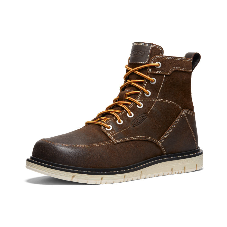 Men's San Jose 6 Soft Toe Work Boots - Comfortable & Durable Coffee Bean/Star White Leather - Ideal for Construction, Hiking & Outdoor Activities