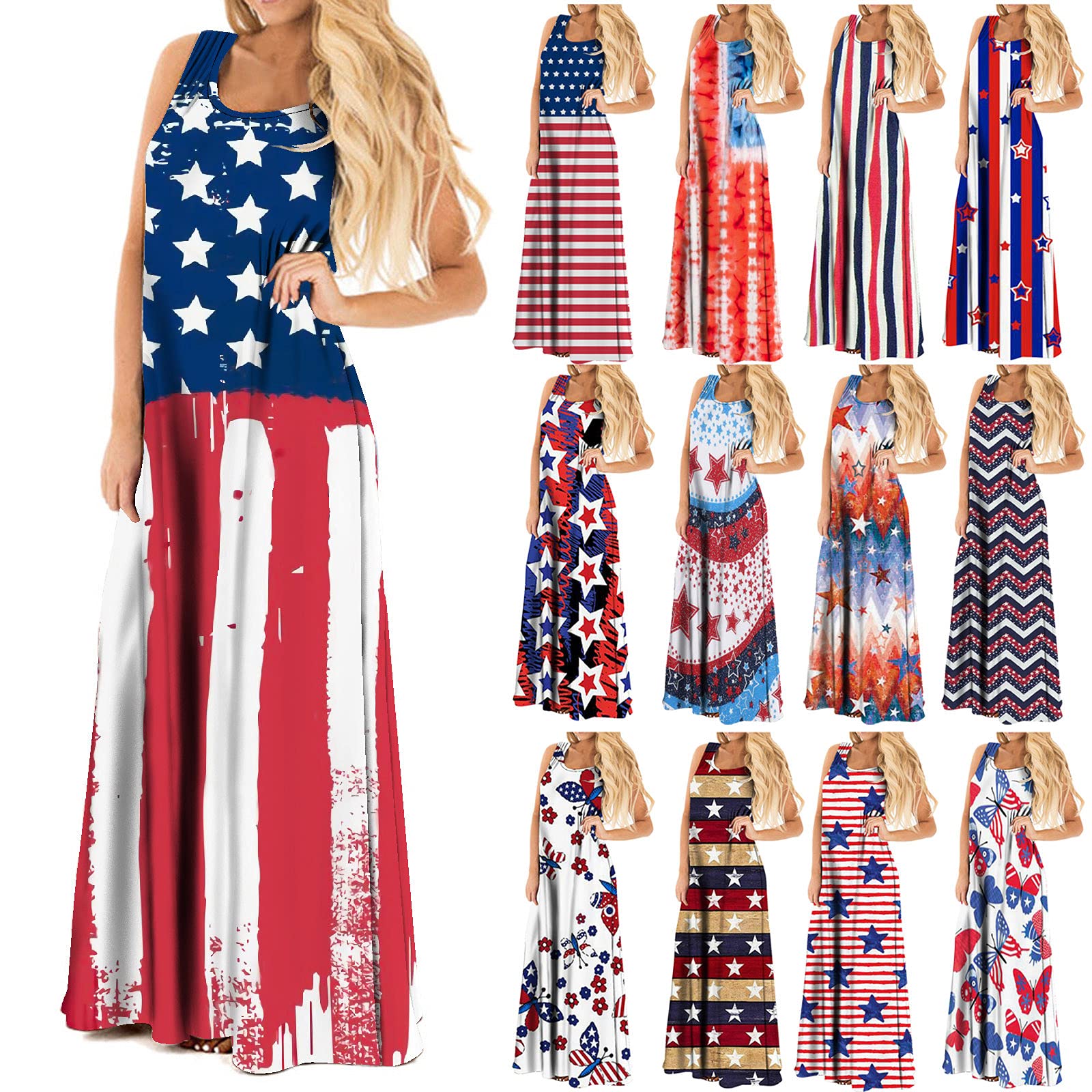 Women's Floral Maxi Sundress - Traditional Mexican Dress in Blue, Size XXL | Perfect for Summer Beach Vacations, Casual Outings & Festivals