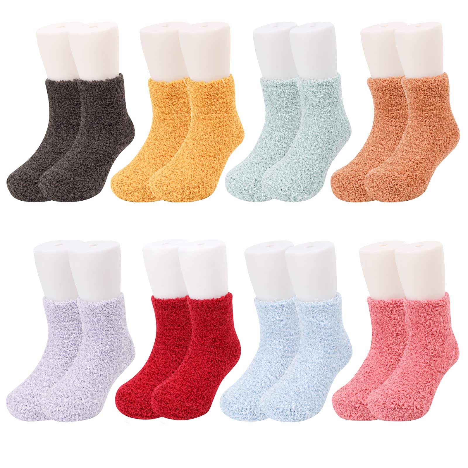 QKURT 8 Pairs Non-Slip Baby Socks - Soft Thermal Winter Socks for Boys & Girls 0-24 Months | Warm Cozy Sleeping Socks for Infants & Toddlers | Perfect for Indoor Play, Nursery & Cold Weather Outings