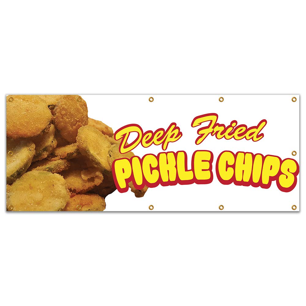 Pickle Chips 120-Inch Large Vinyl Banner for Concession Stands & Food Trucks - Single Sided Durable Sign - Perfect for Outdoor Events, Carnivals & Snack Vendors