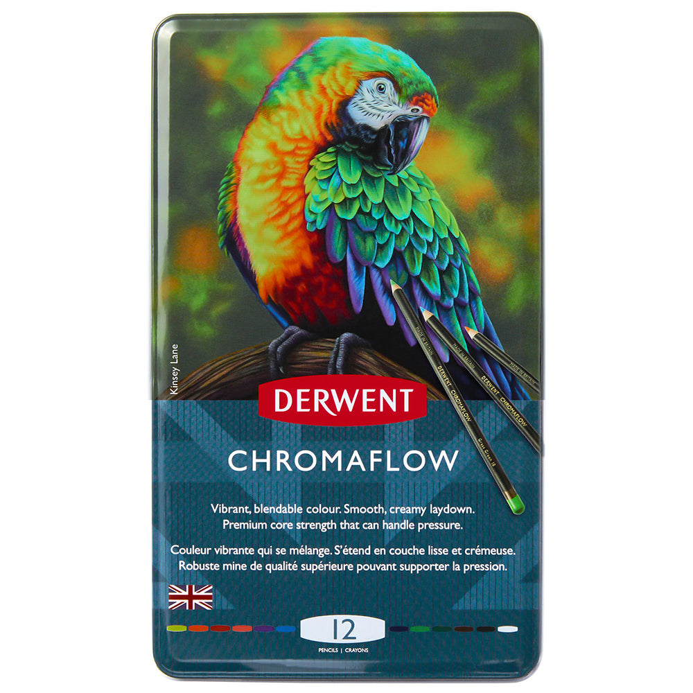 12 Derwent ChromaFlow Colored Pencils Tin Set - 72 Rich Vibrant Colors for Artists & Professionals - Perfect for Drawing, Sketching & Adult Coloring Books