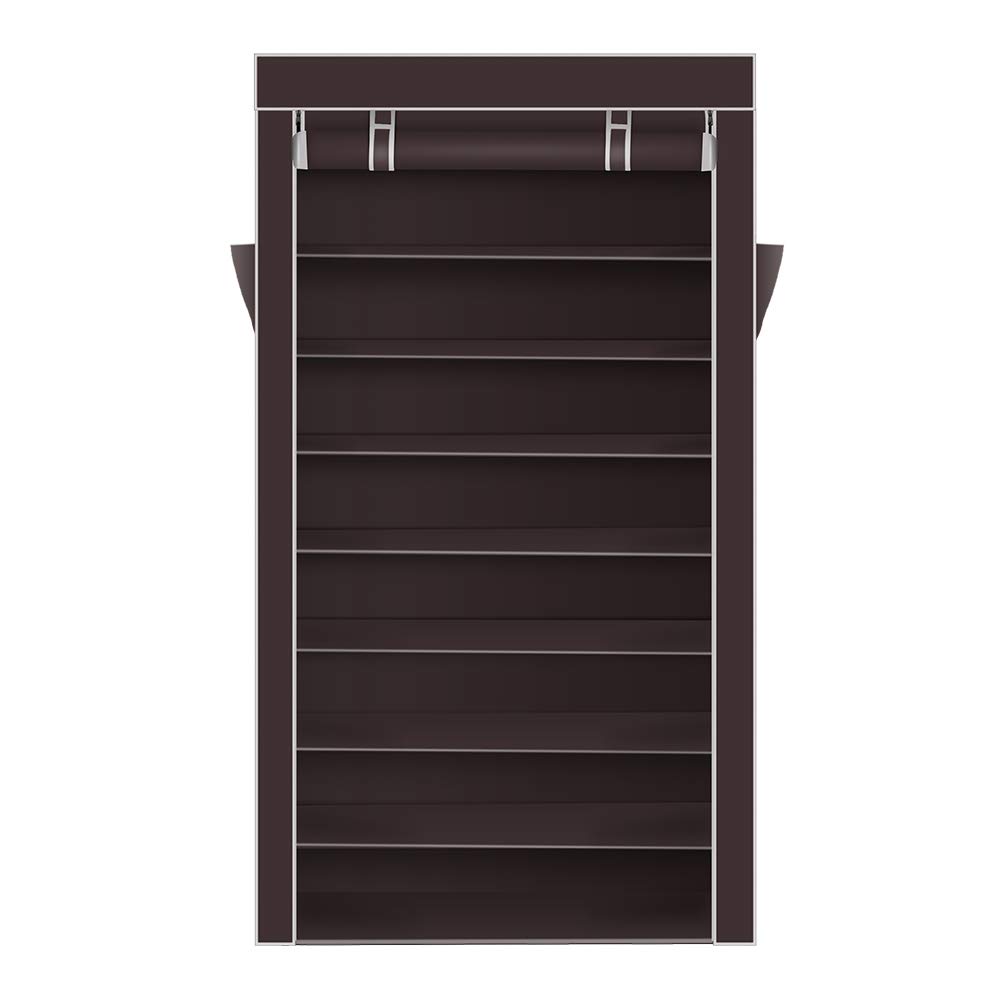 10-Tier Shoe Rack with Dustproof Cover - Free Standing Shoe Storage Cabinet for 40 Pairs of Shoes - Organizer for Sneakers, High Heels, Boots - Perfect for Closet, Entryway, Bedroom & Dorm Room Organization (Dark Brown)