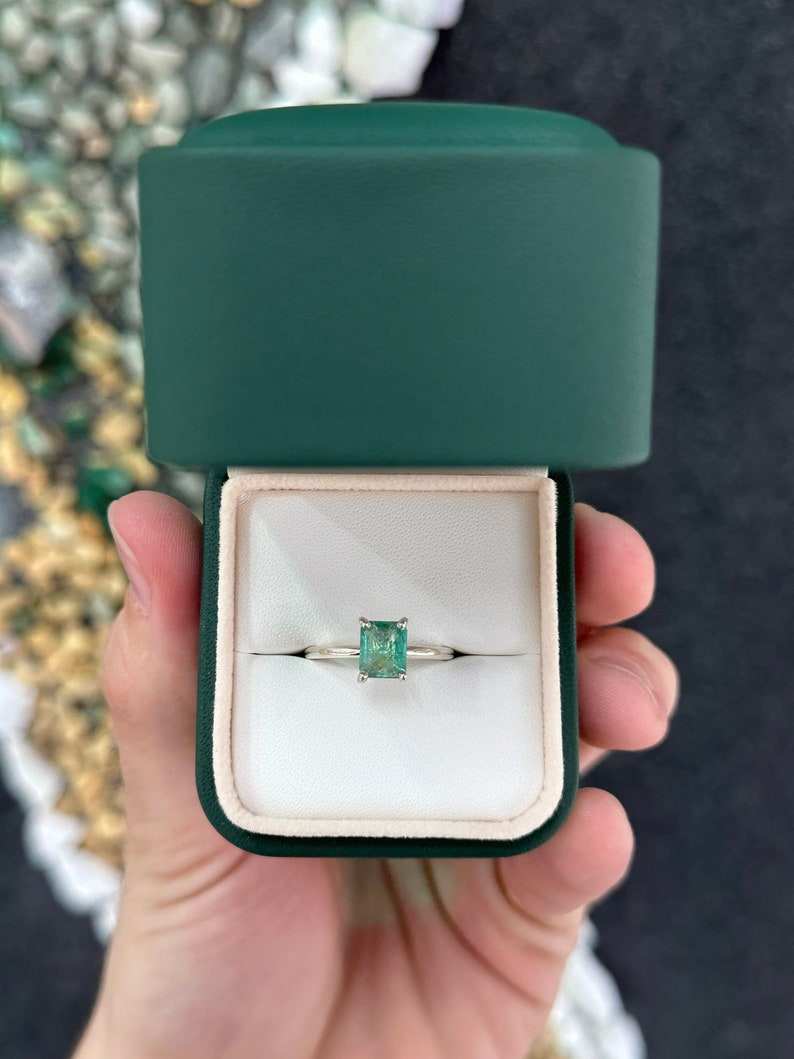 1.45ct Emerald Cut Solitaire Ring in Sterling Silver - Minimalist 4 Prong Engagement Ring for Women, Wedding Band, Anniversary Gift