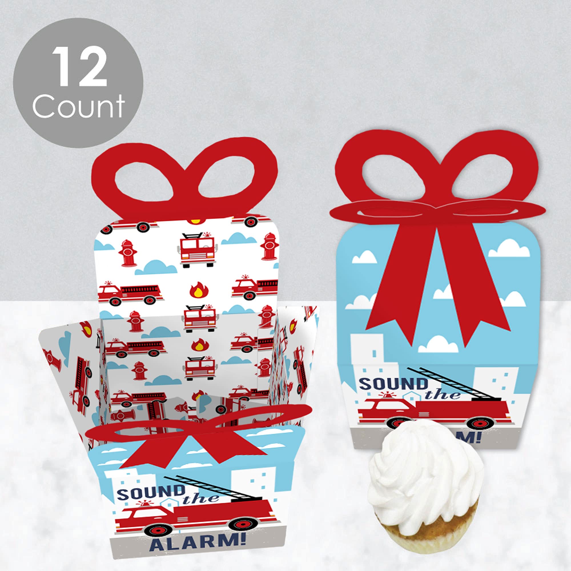 Fire Truck Favor Gift Boxes - Set of 12 for Baby Showers & Birthday Parties