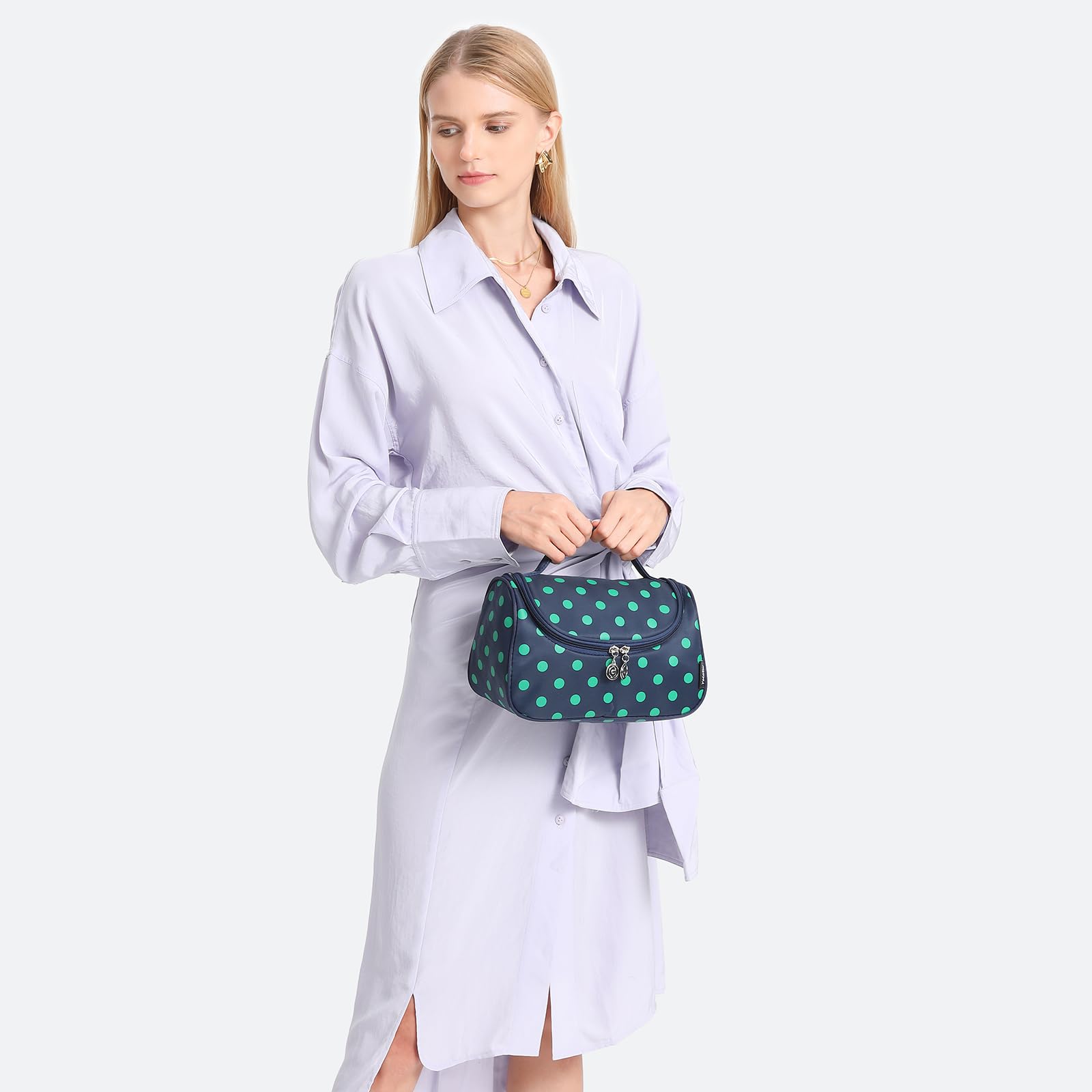 Yeiotsy Waterproof Cosmetic Bag for Women - Polka Dots Travel Makeup Organizer & Toiletry Pouch - Perfect for Travel, Gym, and Daily Essentials Storage