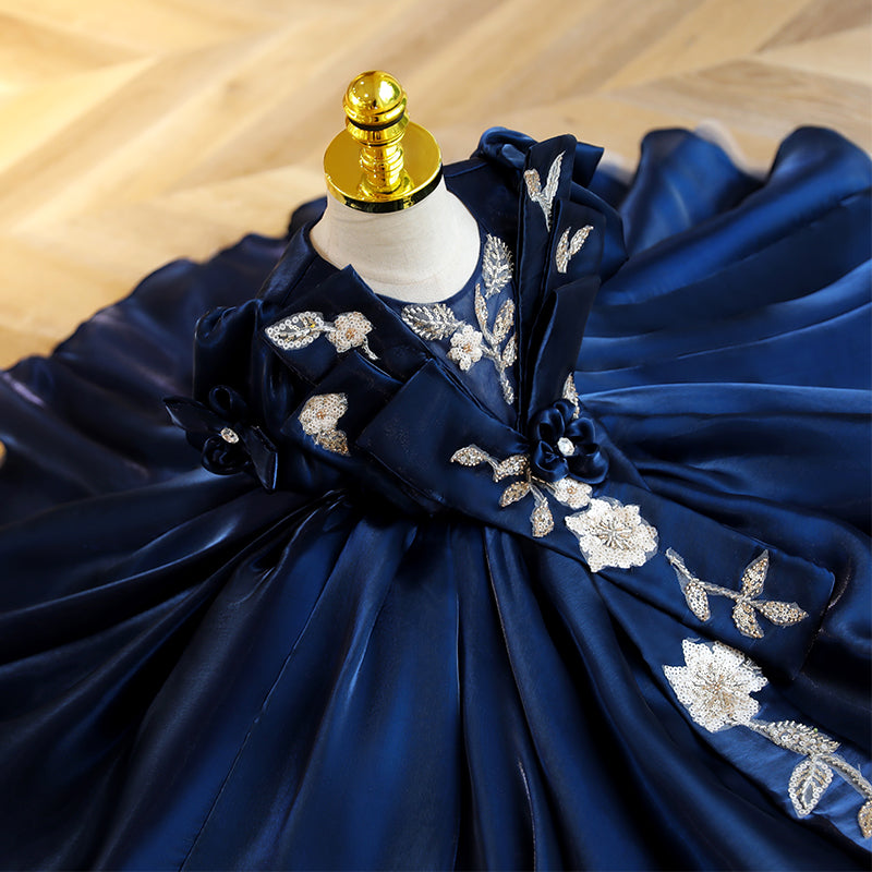 Royal Blue A-Line Flower Girl Dress with Sequins & Puff Sleeves - Perfect for Weddings, Birthday Parties & Special Occasions