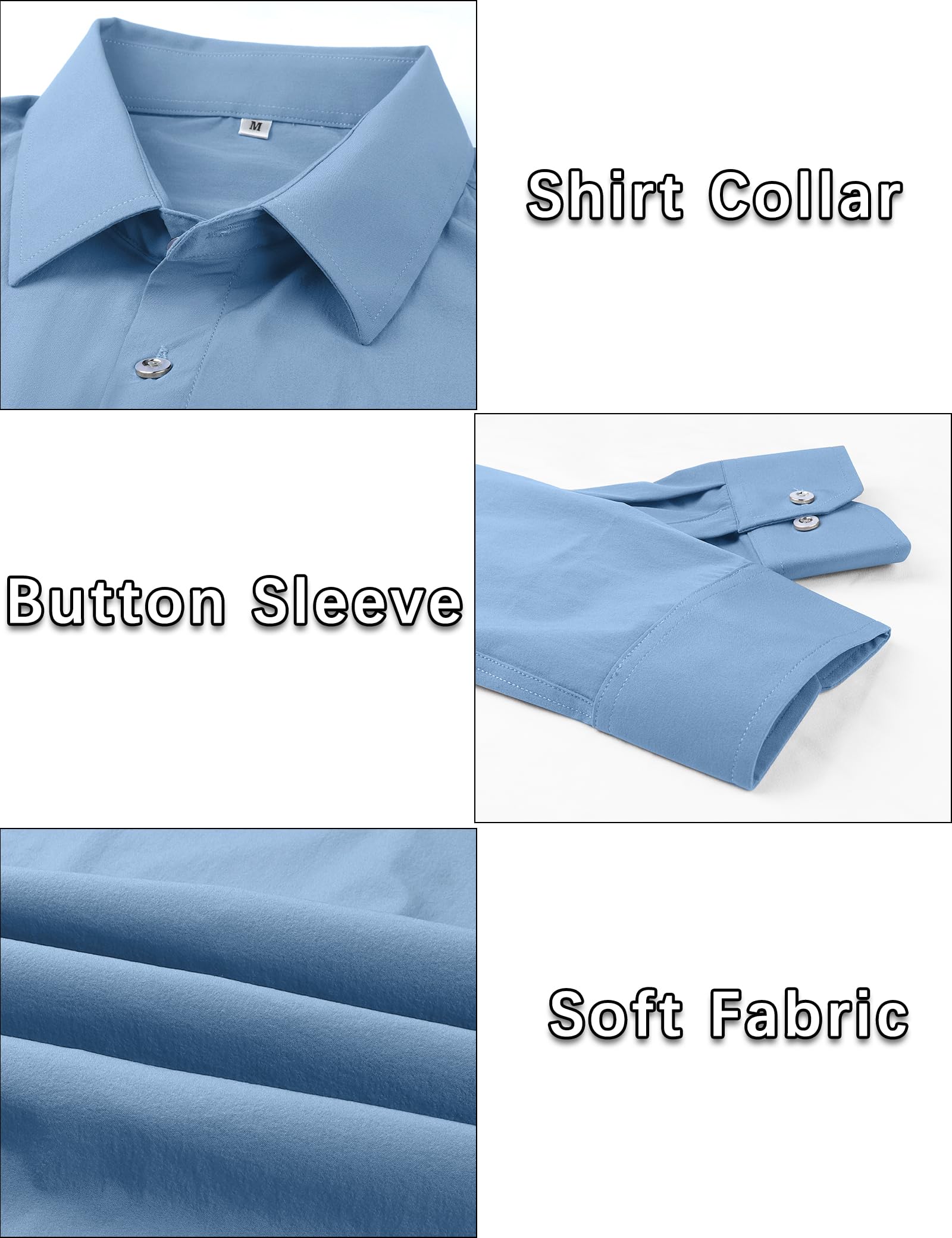 Men's Slim Fit Stretch Dress Shirts - Solid Long Sleeve Business Casual Button Down Shirt for Athletic Build | Perfect for Office Wear, Business Meetings & Formal Events