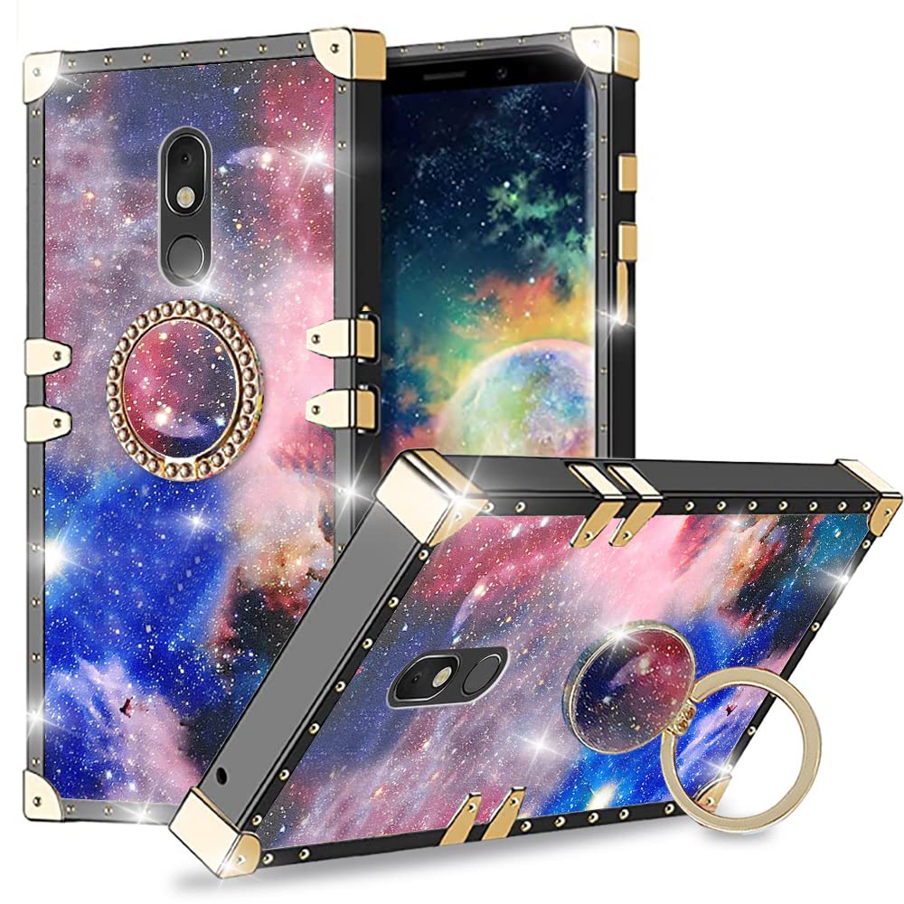 Starry Sky Retro Rectangle Phone Case for LG Stylo 5 with Shiny Metal Ring - Protective Cover for LG Stylo 5 (Space) - Perfect for Everyday Use, Work & Travel