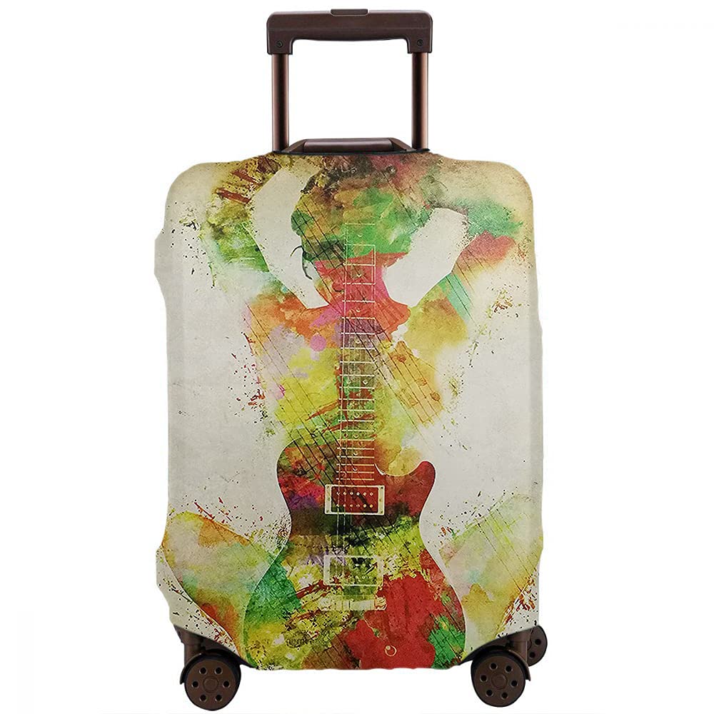 Vintage Music Guitar Girl Suitcase Cover - Elastic, Washable Travel Luggage Protector for 25-28 Inch Suitcases | Perfect for Airports, Road Trips & Stylish Travel Accessories