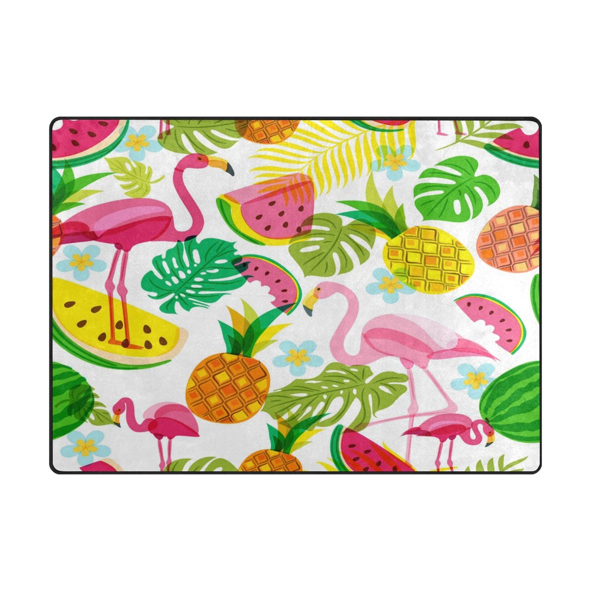 ALAZA Tropical Summer Flamingo Palm Tree Watermelon Pineapple Fruit Pattern Non-Slip Area Rug 7' x 5' for Living Room, Bedroom, Dorm - Soft & Durable Floor Mat for Beach House Decor, Kids Room, Vacation Home