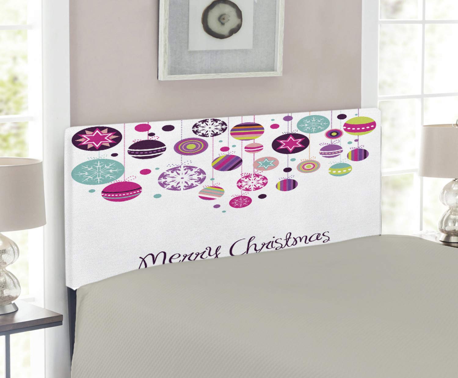 Ambesonne Christmas Headboard - Colorful Retro Snowflake Ornaments Design, Upholstered Metal Bed Frame with Memory Foam, Twin Size Multicolor | Holiday Bedroom Decor for Festive Season