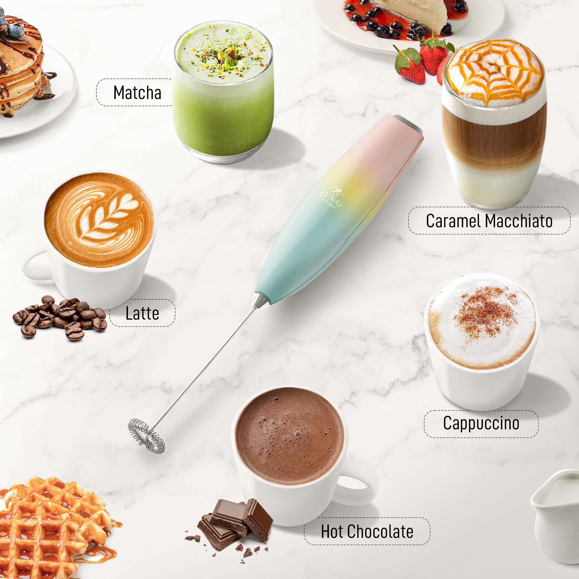 Premium Handheld Milk Frother with Upgraded Titanium Motor - Electric Whisk for Coffee, Latte, Cappuccino, Matcha & Hot Chocolate - Perfect for Home, Office & Café Use