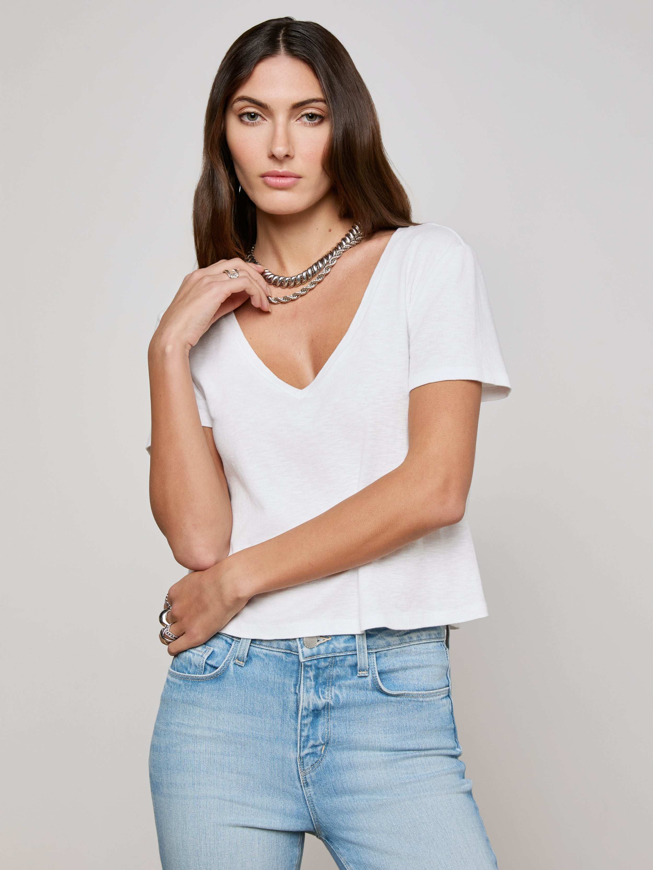 Carly V Neck Tee for Women - Soft Comfortable Stretch Cotton T-Shirt - Casual Everyday Wear for Work, Outing & Lounge