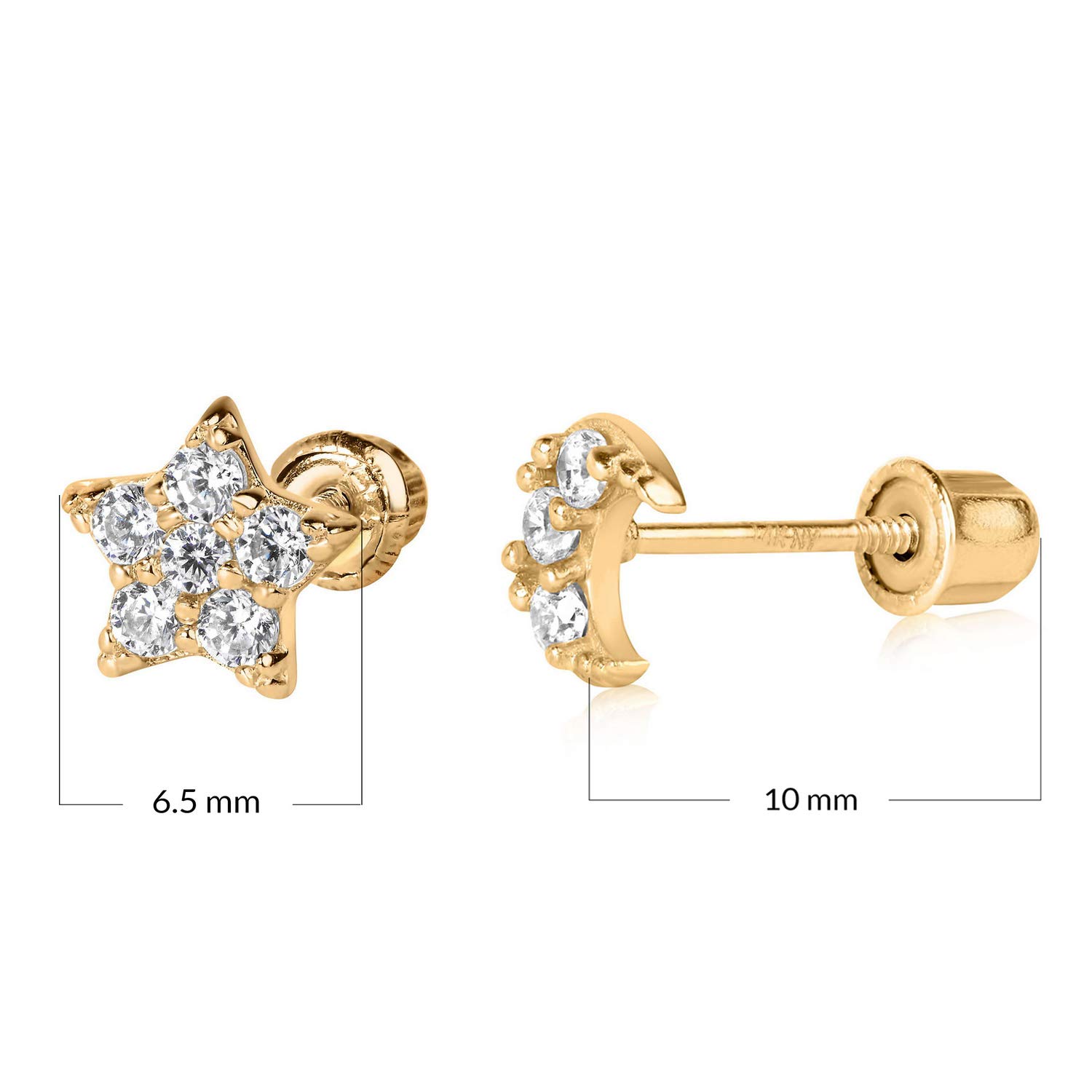 Olivia's Collection 14k Solid Gold Screw Back Stud Earrings - White or Yellow Gold, Multi-Shape Design for Women, Men & Teens | Perfect for Everyday Wear, Gifts & Special Occasions