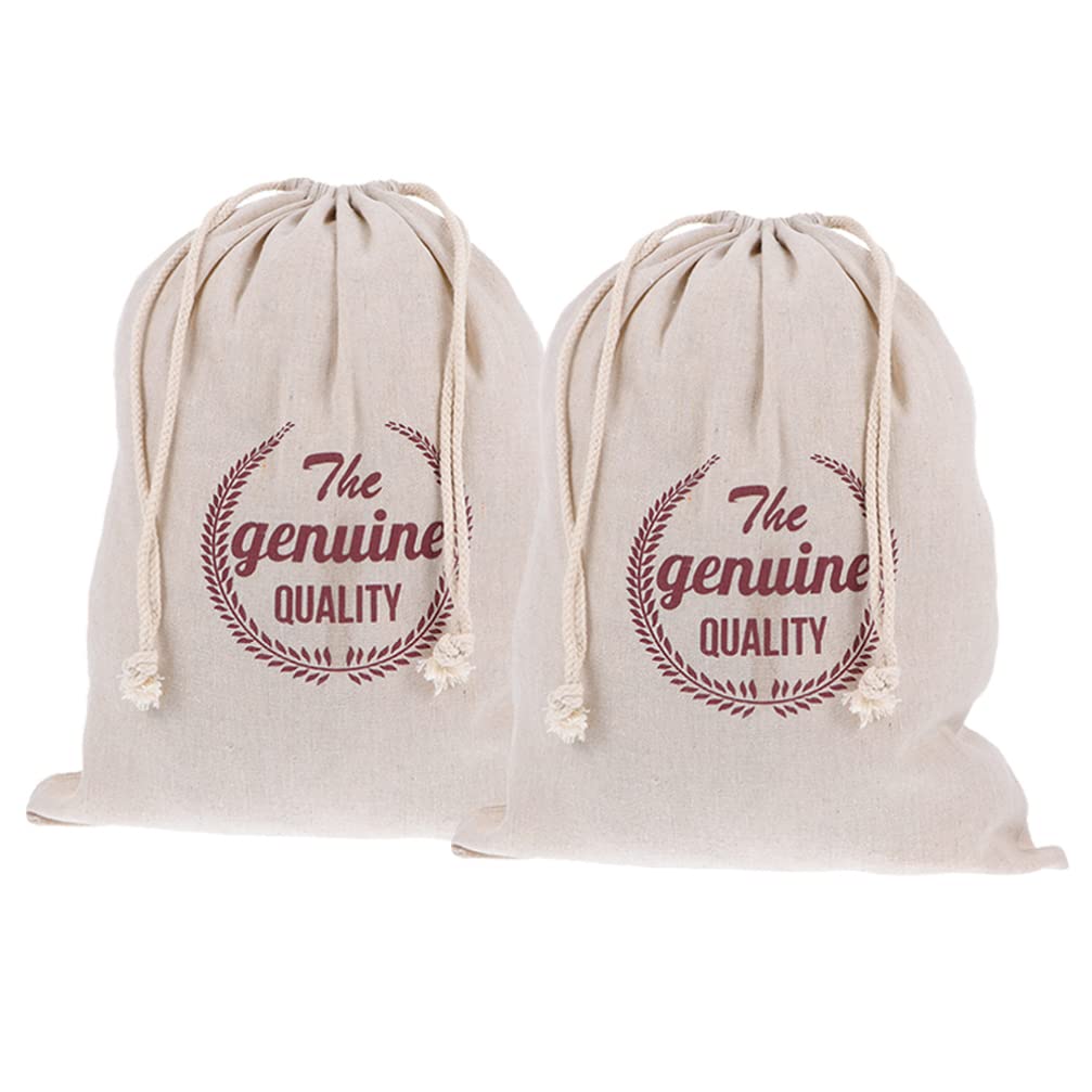 2-Pack Unbleached Linen Bread Bags - Reusable Bread Storage Pouches & Produce Bags for Bakery, Challah, Fruits - Eco-Friendly Cloth Shopping & Food Container Bags (Perfect for Homemade Bread, Groceries & Farmers Market)