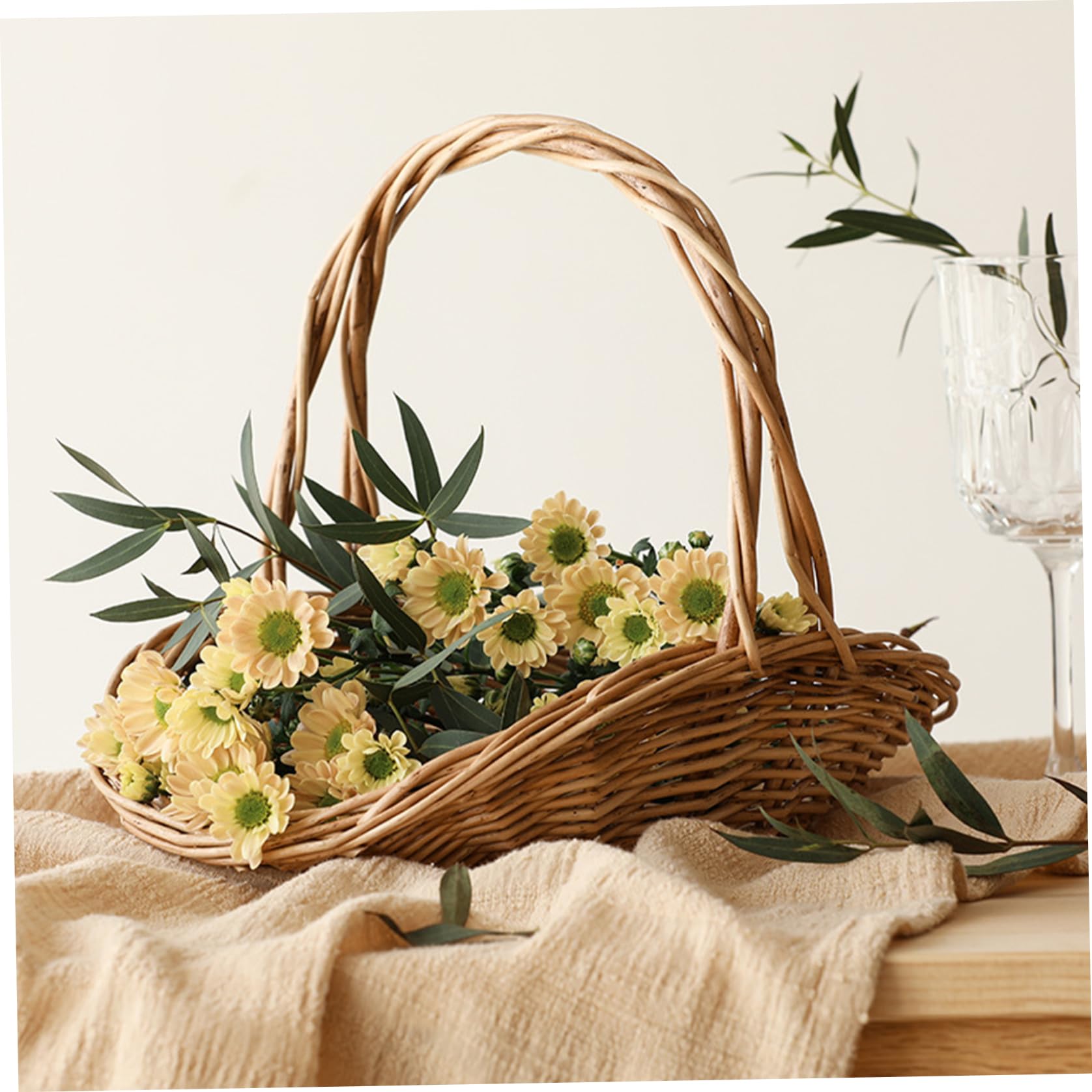 Premium Woven Wicker Picnic Basket with Handle - 11x9.1x9.5 Inch Portable Harvest Storage Basket for Easter, Flower Gathering & Home Organization | Perfect for Outdoor Picnics, Farmers Market Trips & Rustic Home Decor