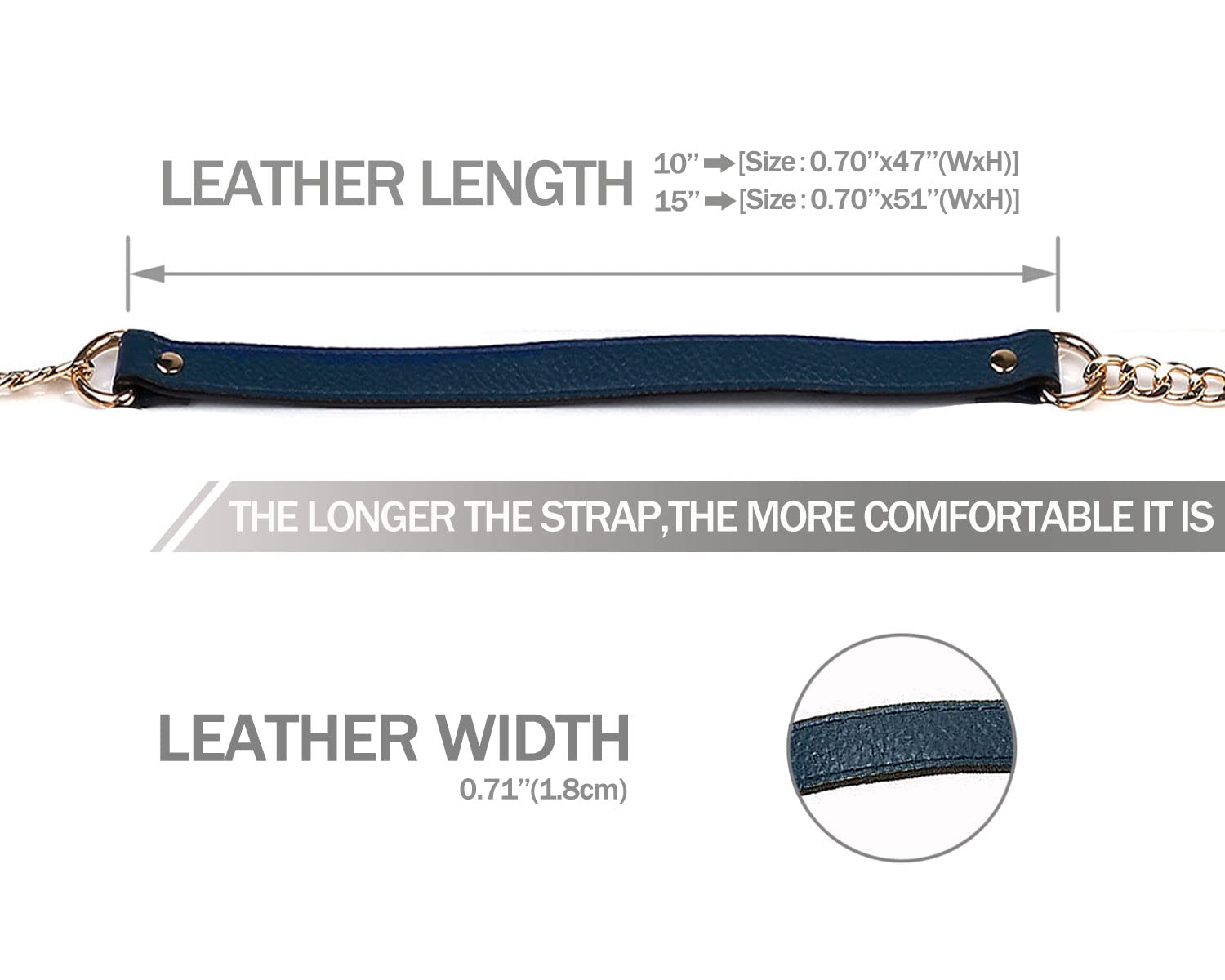 VanEnjoy 18MM Replacement Chain & Genuine Leather Shoulder Crossbody Strap for Handbags, Purses & Totes - Blue | Adjustable Fashion Accessory for Women, Perfect for Work, Travel & Everyday Use